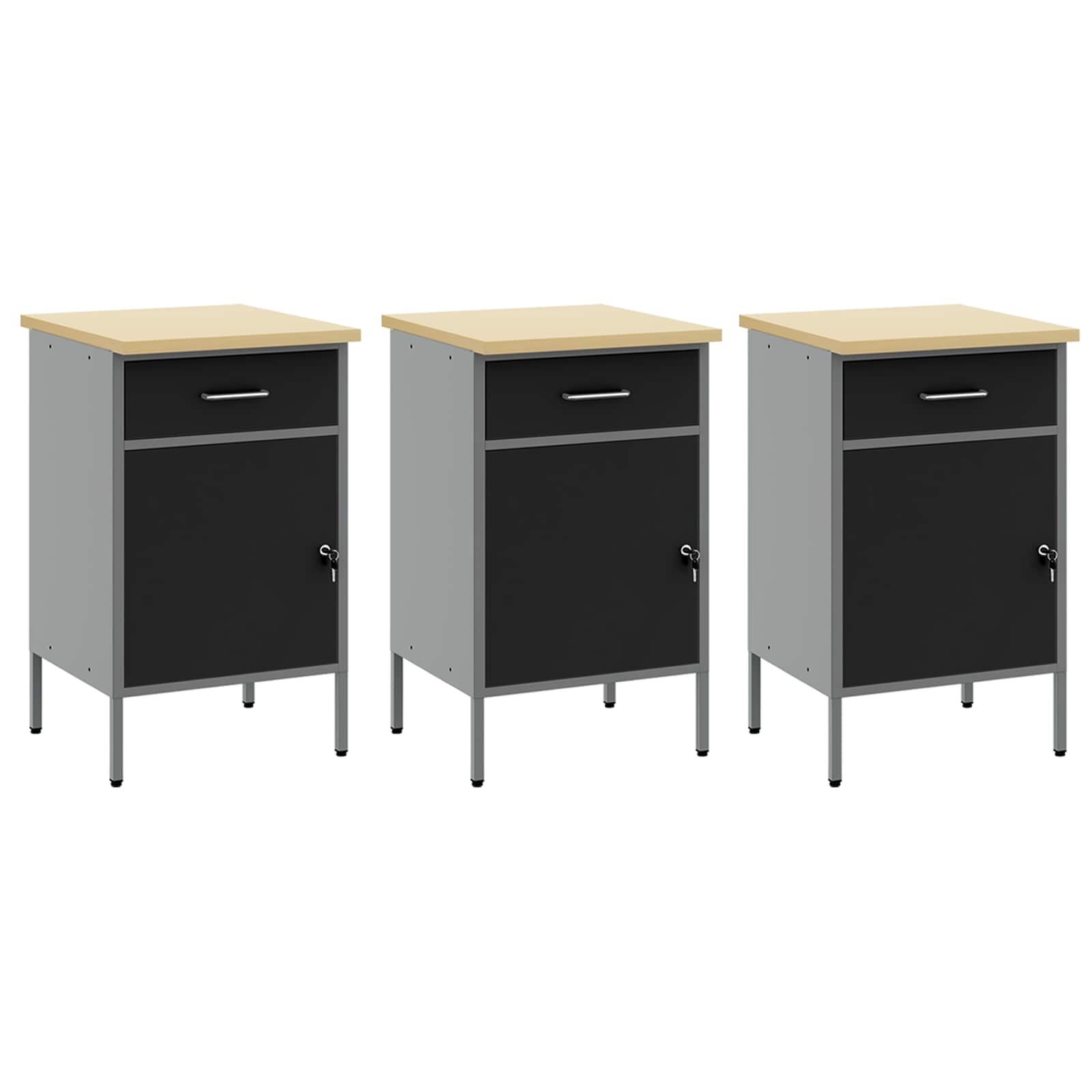 Work Cabinet with Drawer 7 pcs Black Engineered wood and steel