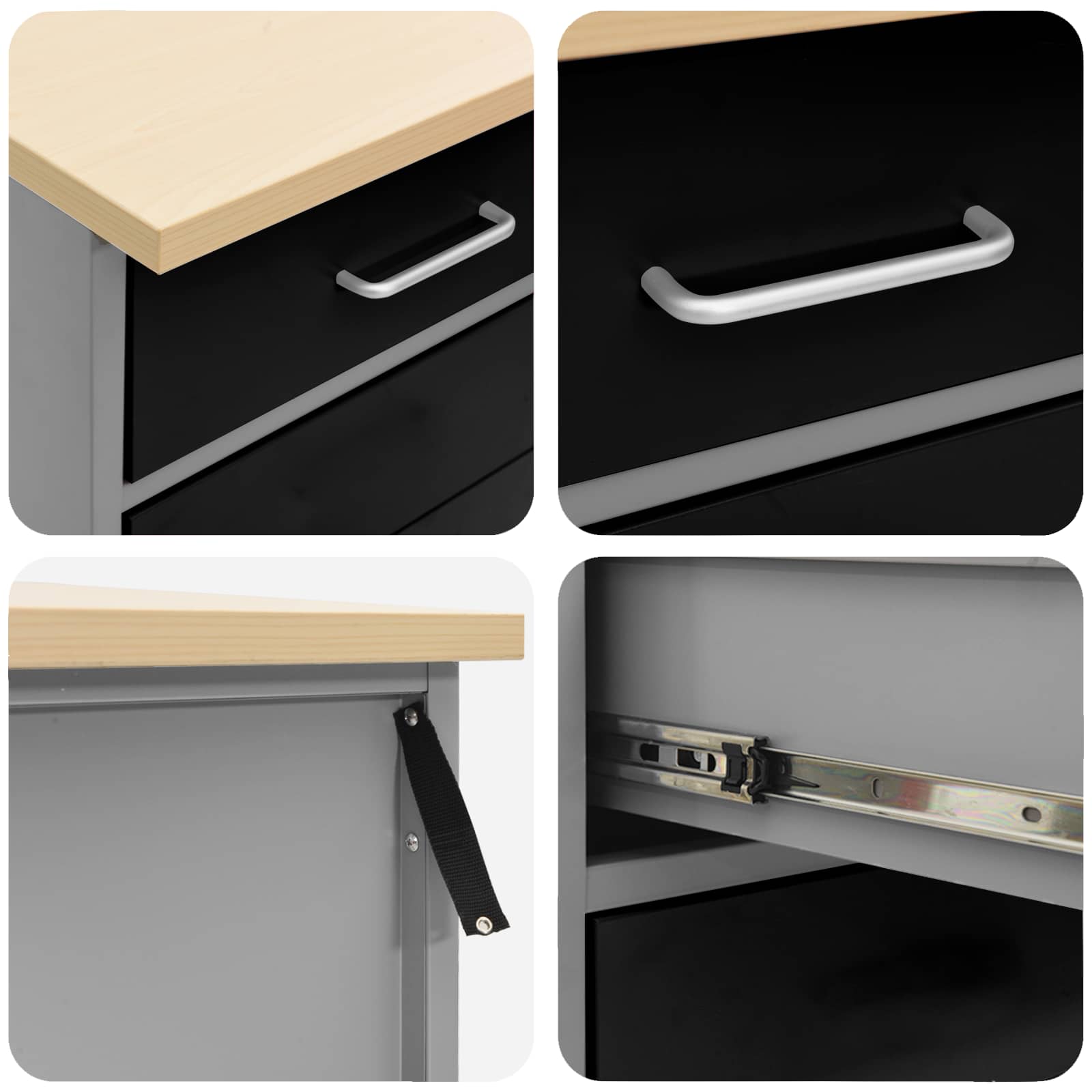 Work Cabinet 7 pcs Black and Grey Engineered wood and steel