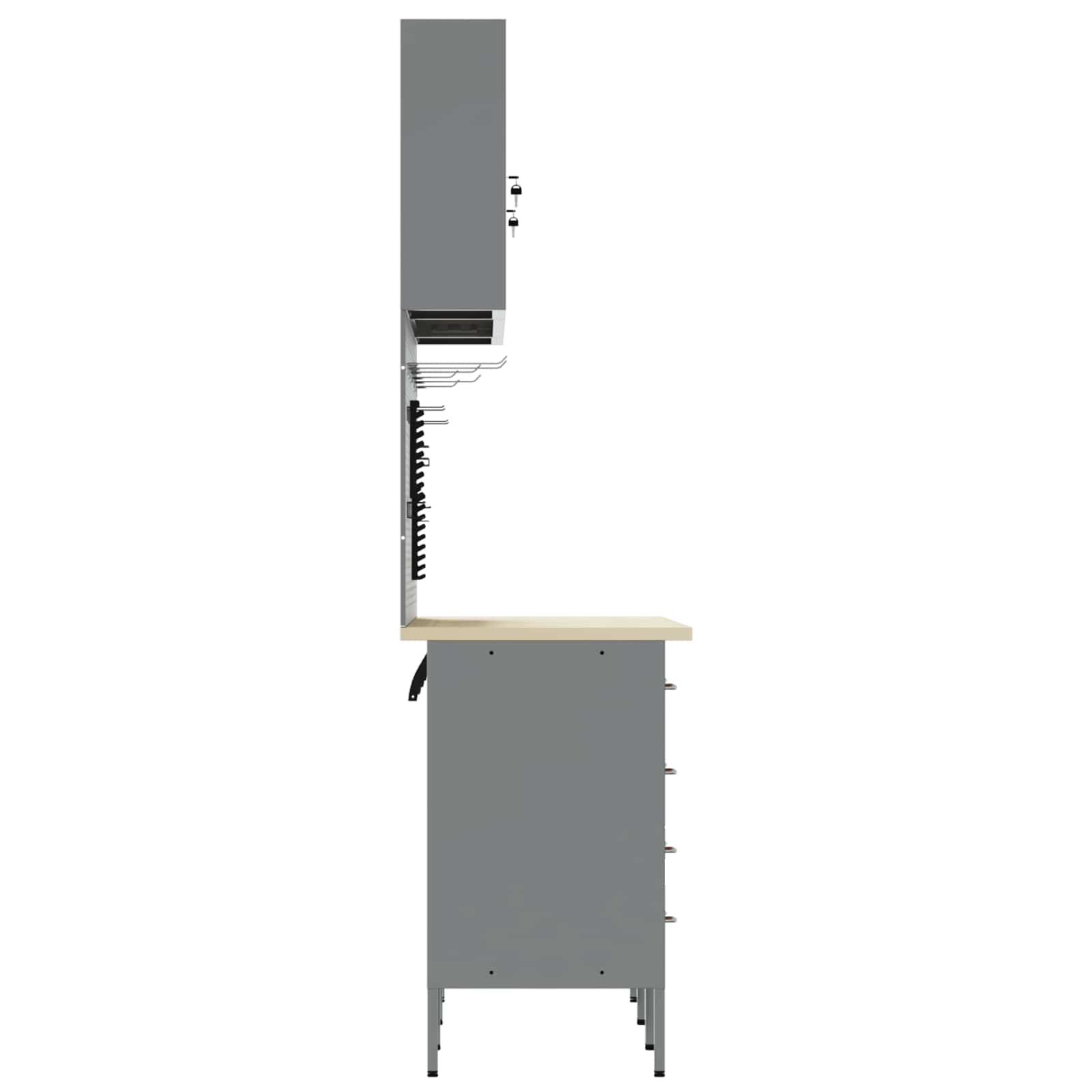 Work Cabinet 7 pcs Red and Grey Engineered wood and steel