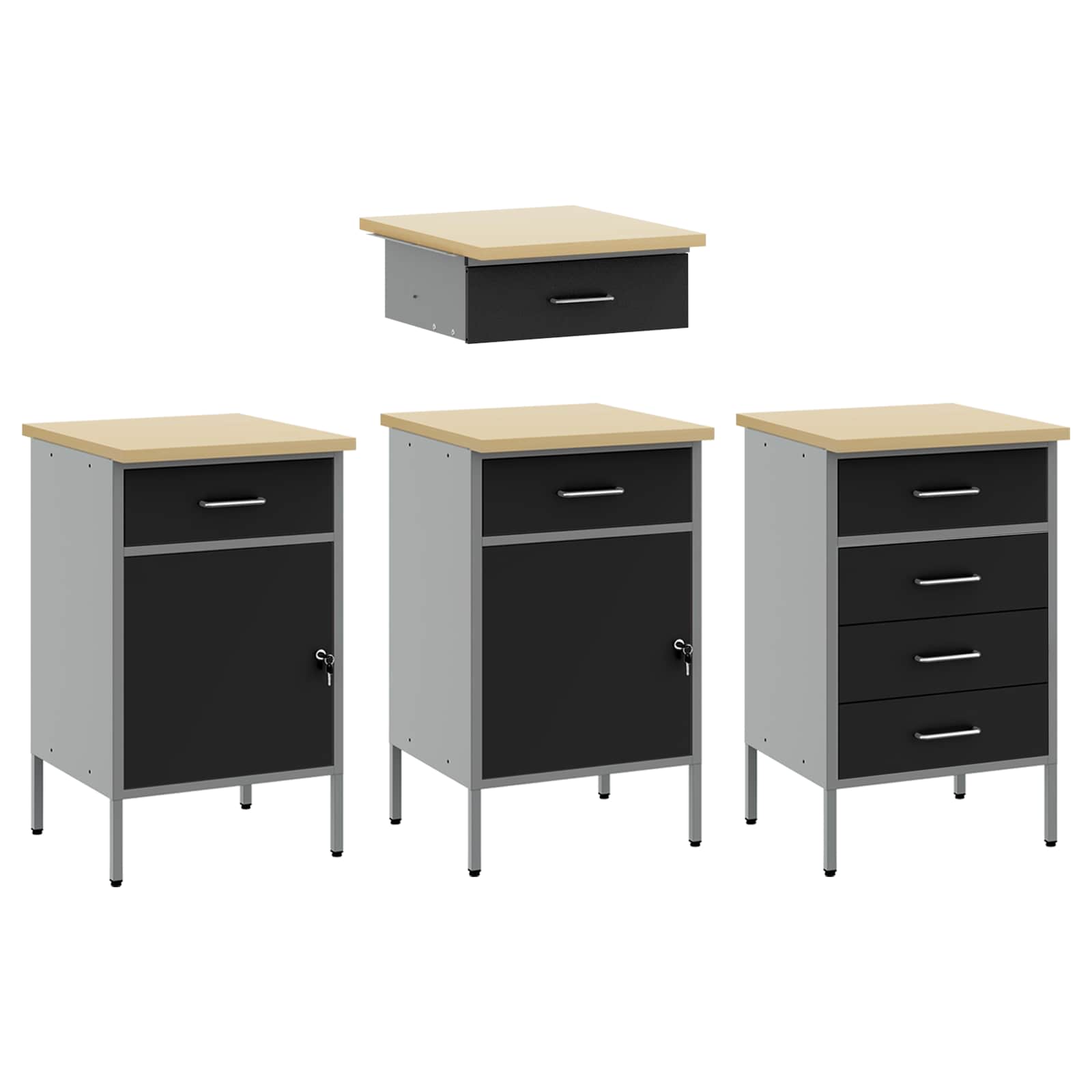 Work Cabinet with Drawer 10 pcs Black Engineered wood and steel