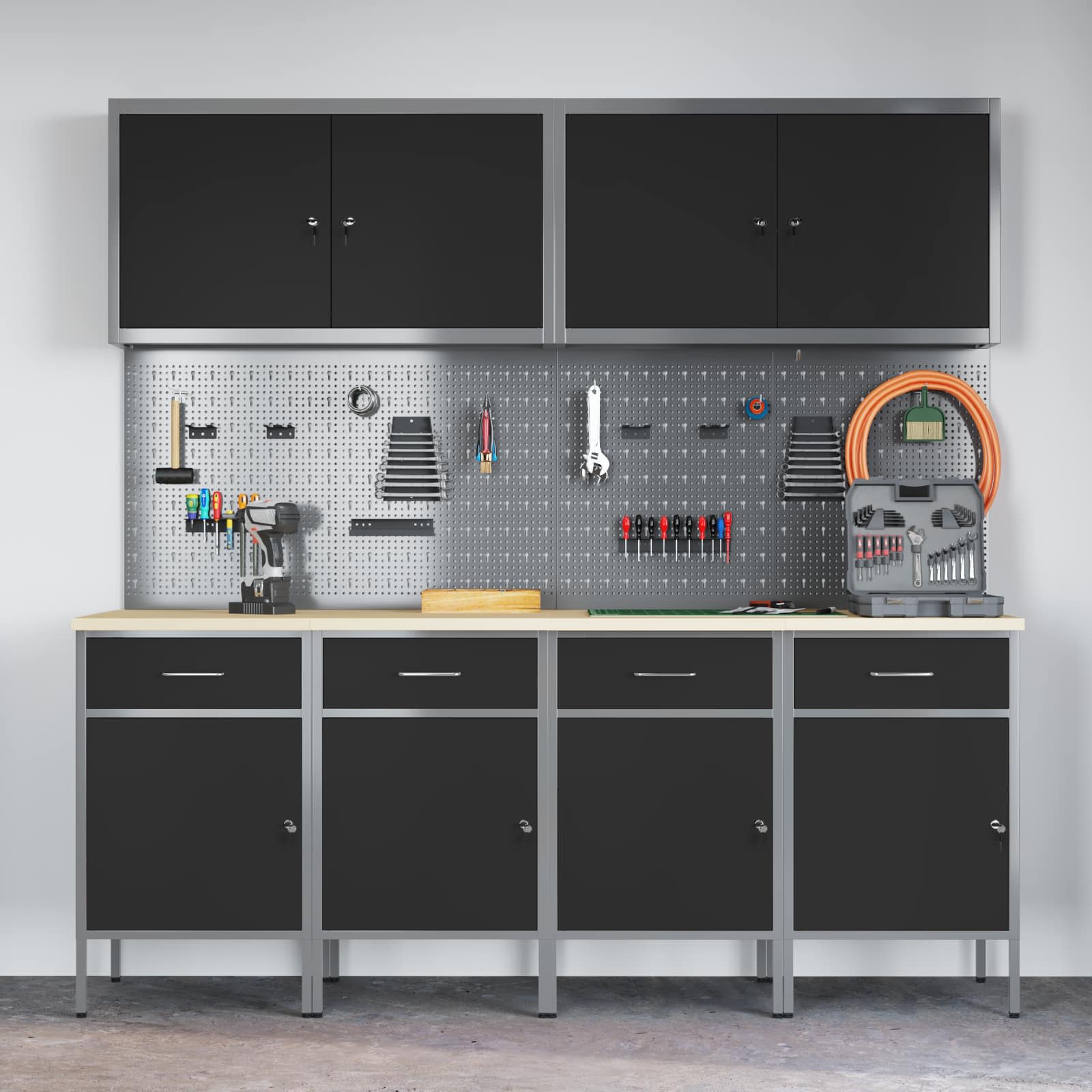 Work Cabinet 10 pcs Black and Grey Engineered wood and steel