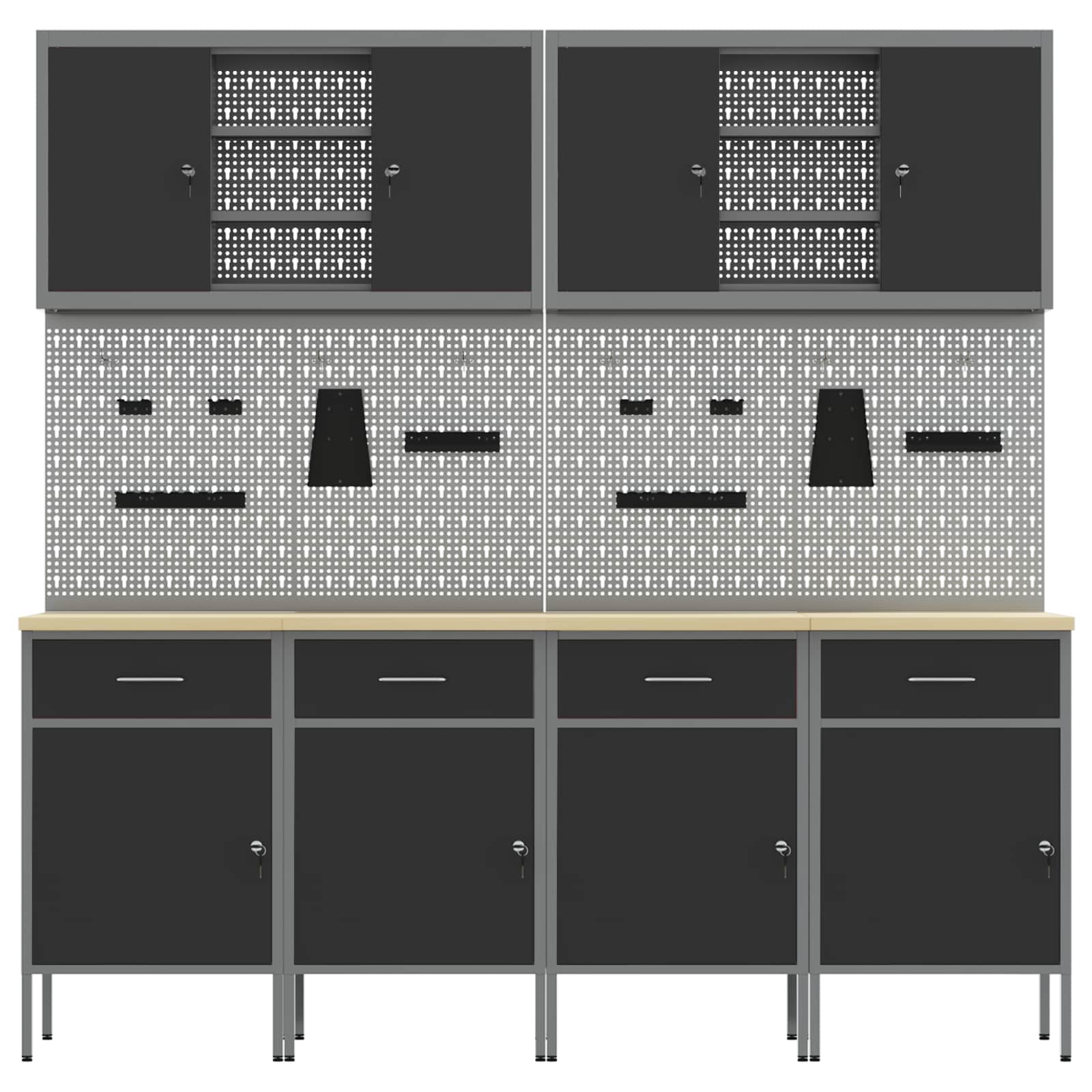 Work Cabinet with Drawer 10 pcs Black Engineered wood and steel
