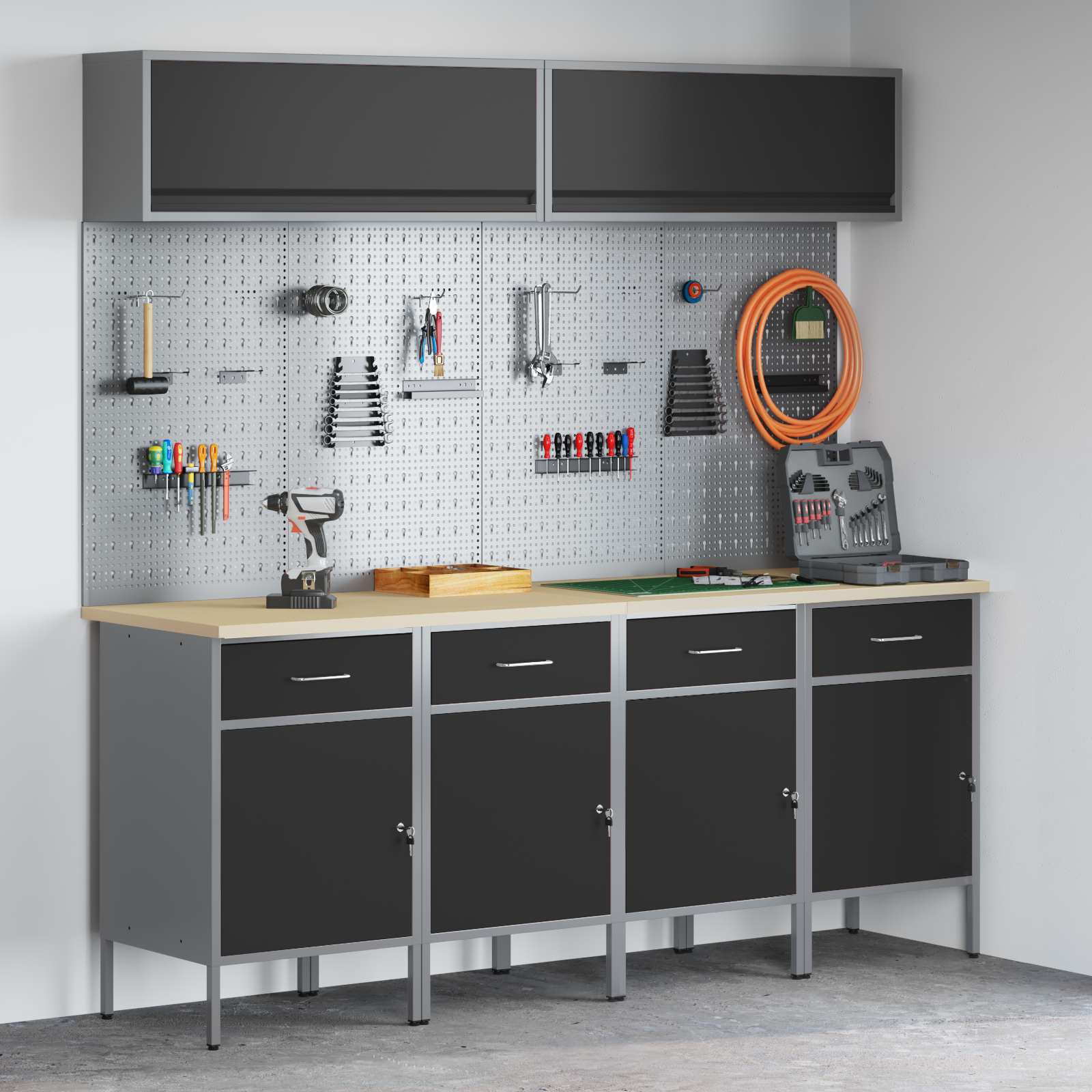 Work Cabinet Set with Drawer with Storage Manual 10 pcs Black