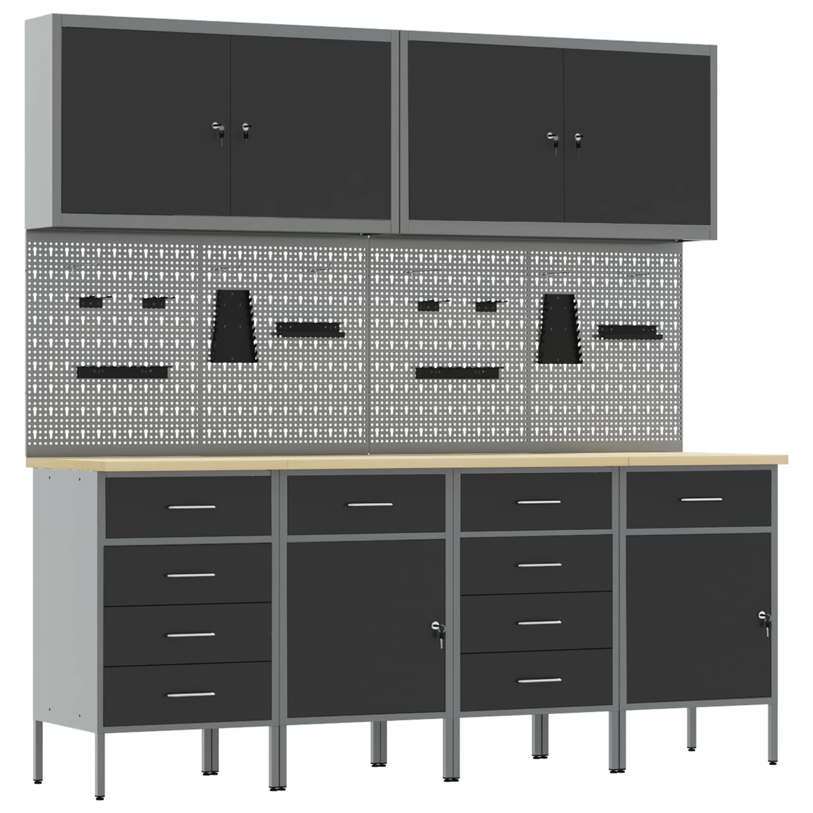 Work Cabinet with Drawer 10 pcs Black Engineered wood and steel