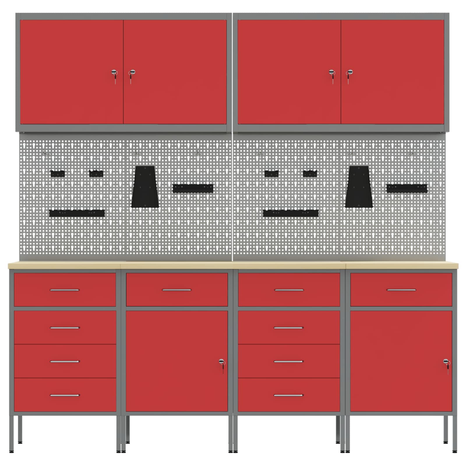 Work Cabinet with Drawer 10 pcs Red Engineered wood and steel