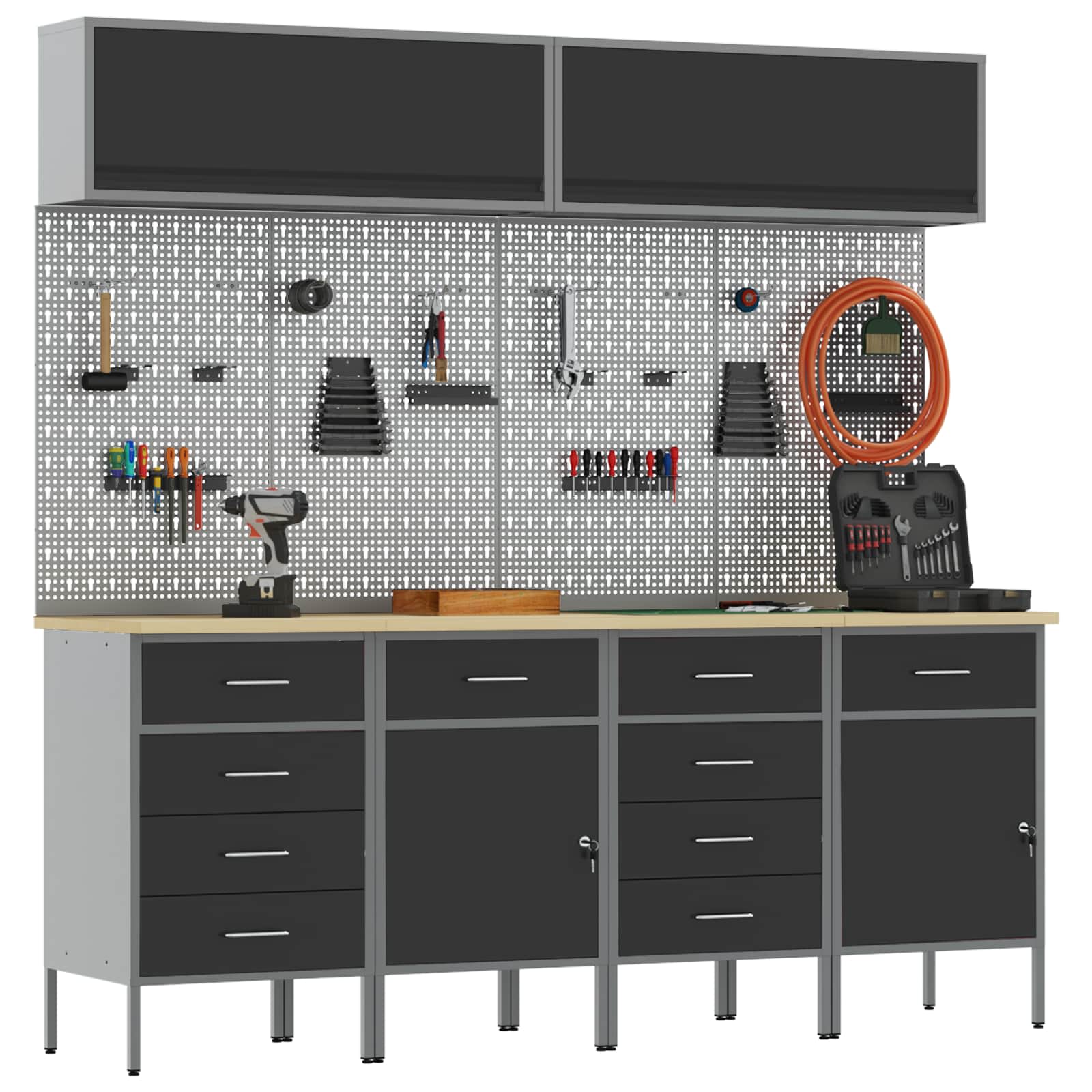 Work Cabinet Set with Drawer with Storage 10 pcs Black