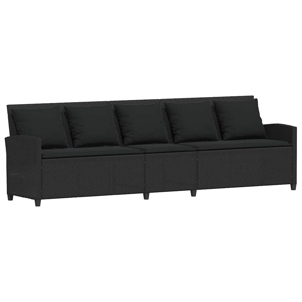 Garden Sofa 5-Seater with Cushions Black Poly Rattan
