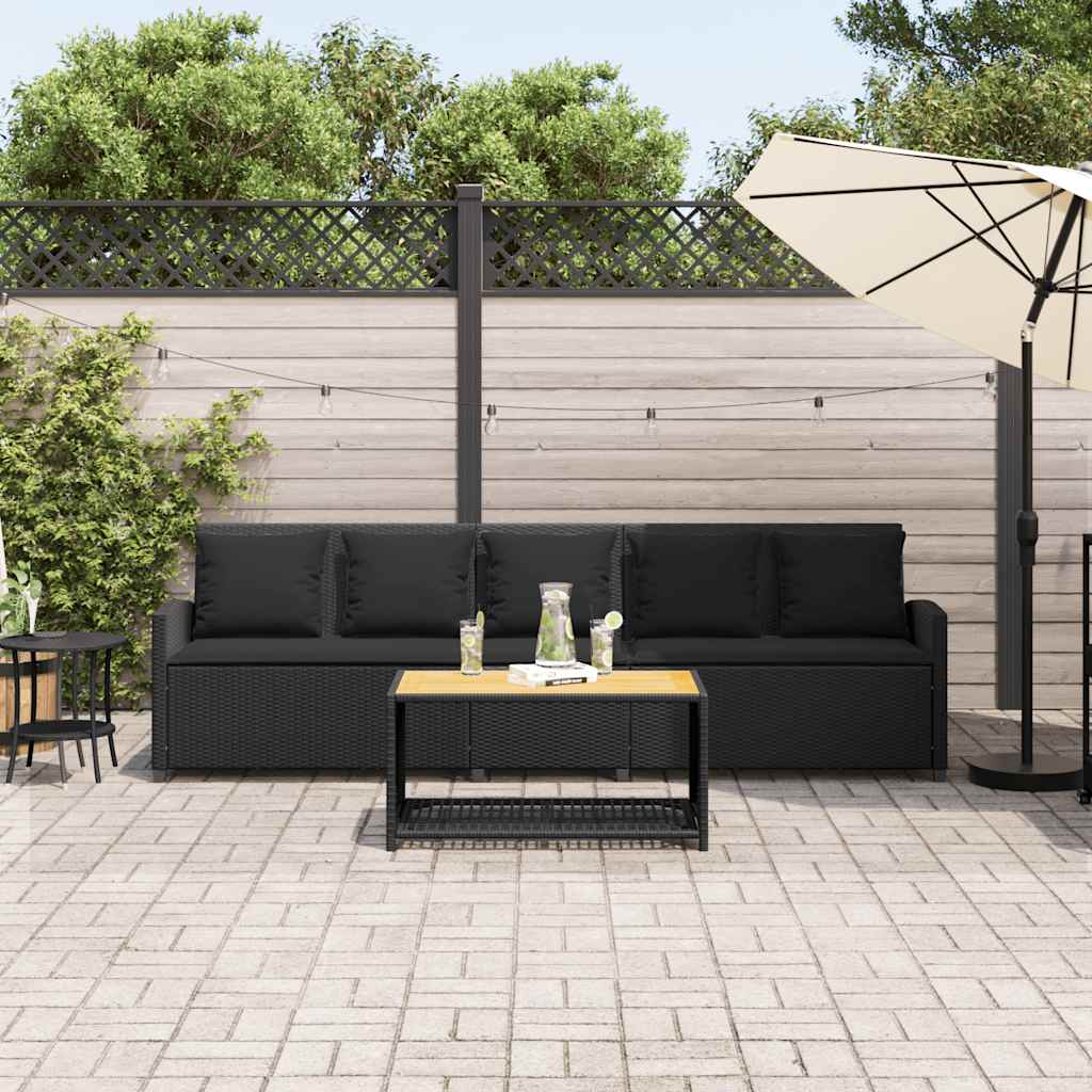 Garden Sofa 5-Seater with Cushions Black Poly Rattan