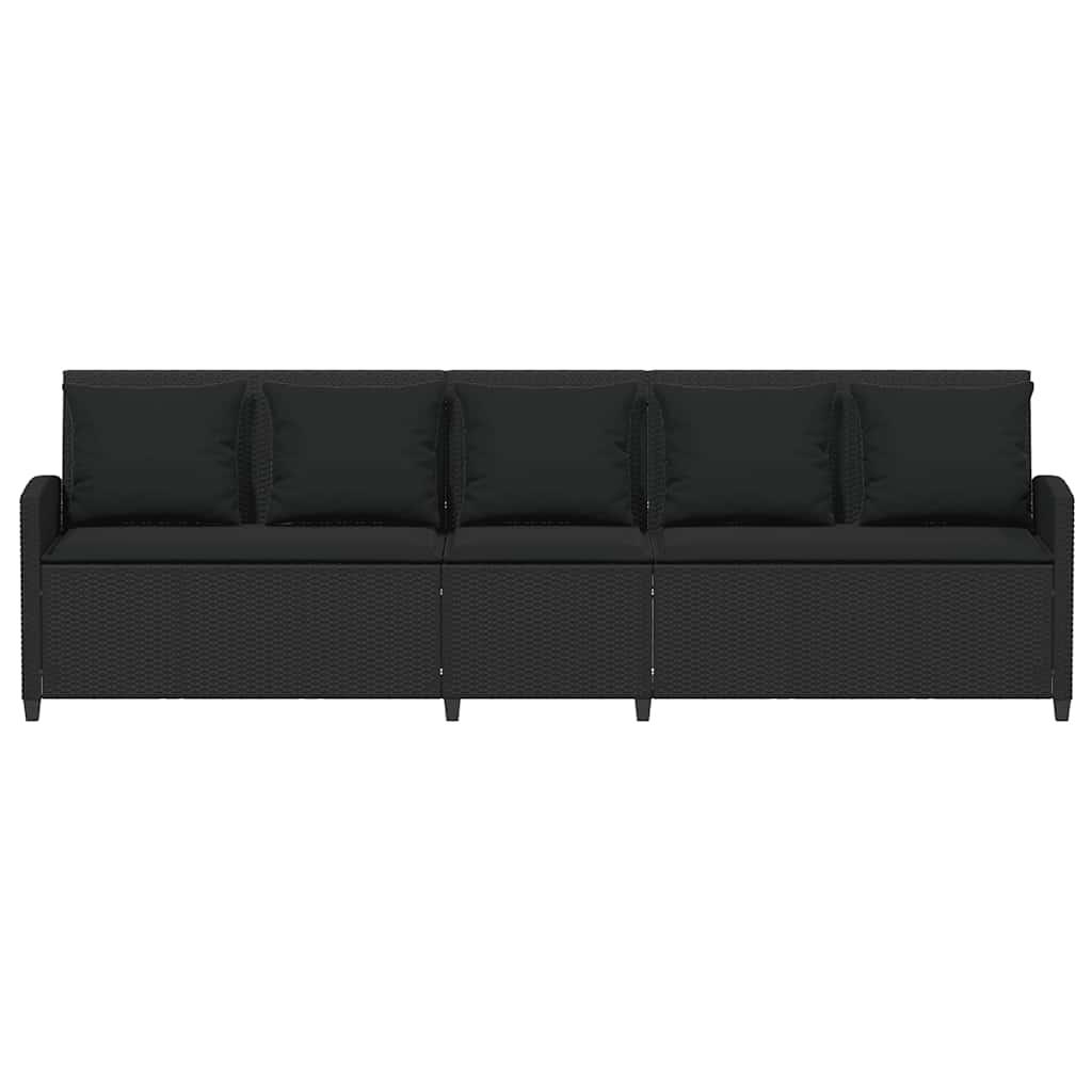 Garden Sofa 5-Seater with Cushions Black Poly Rattan