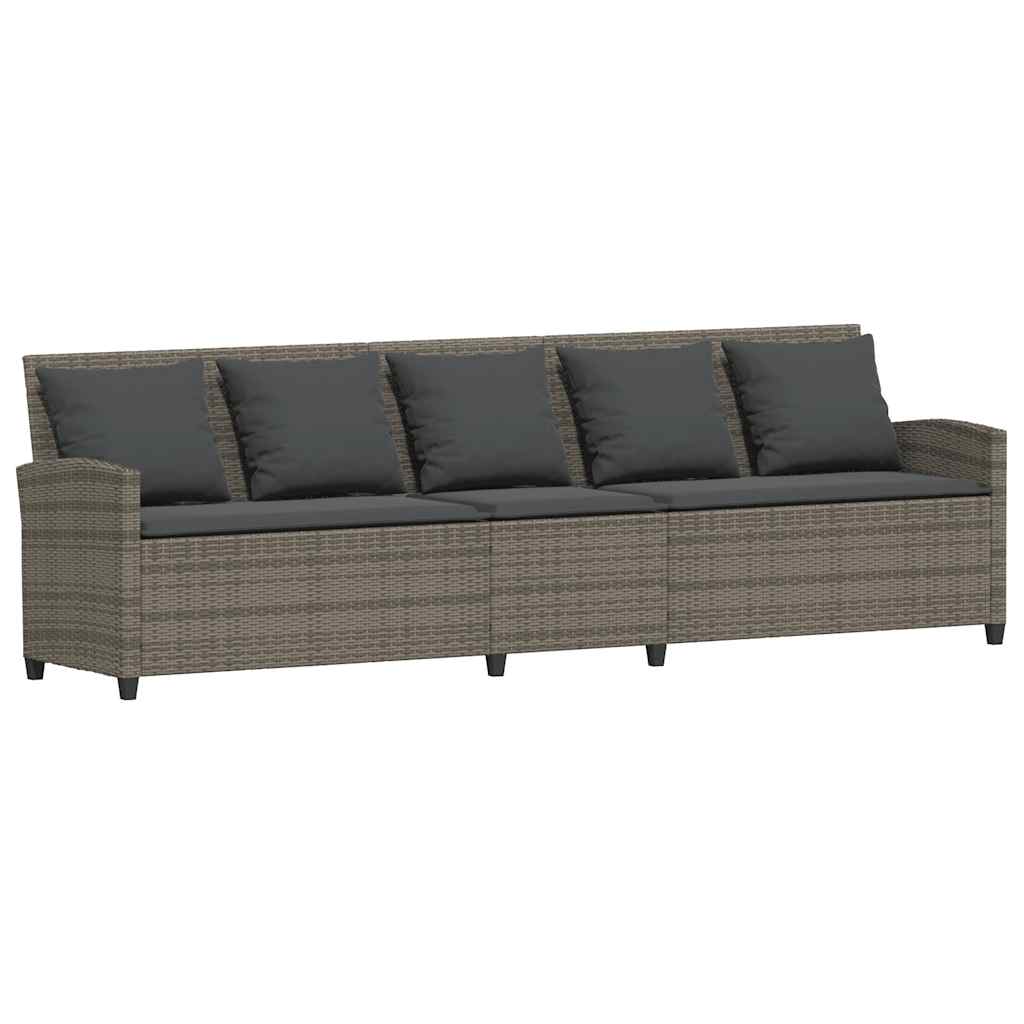 Garden Sofa 5-Seater with Cushions Grey Poly Rattan