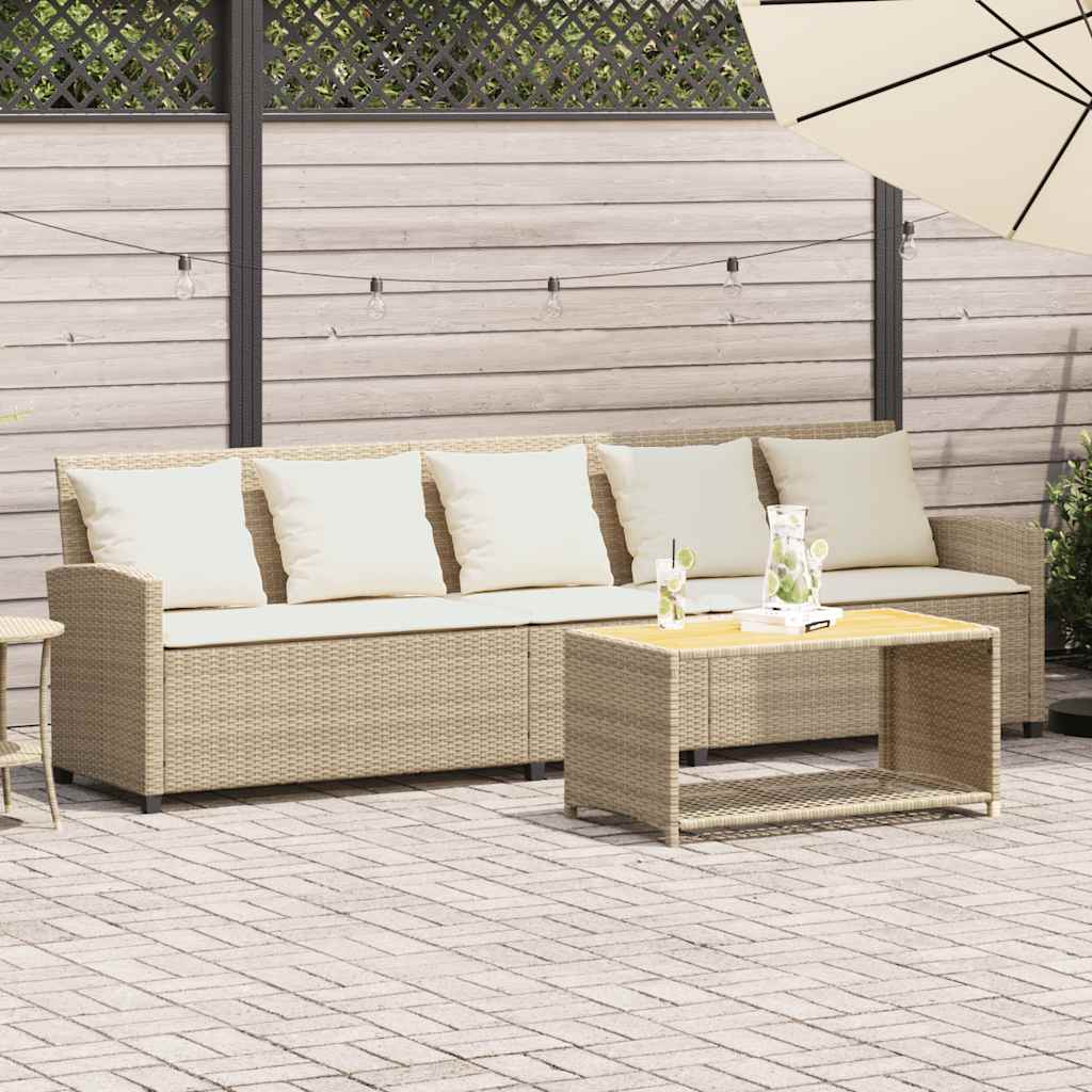 Garden Sofa 5-Seater with Cushions Beige Poly Rattan