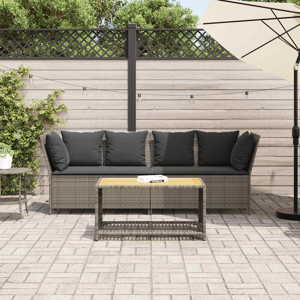 Garden Sofa with Cushions Grey Poly Rattan