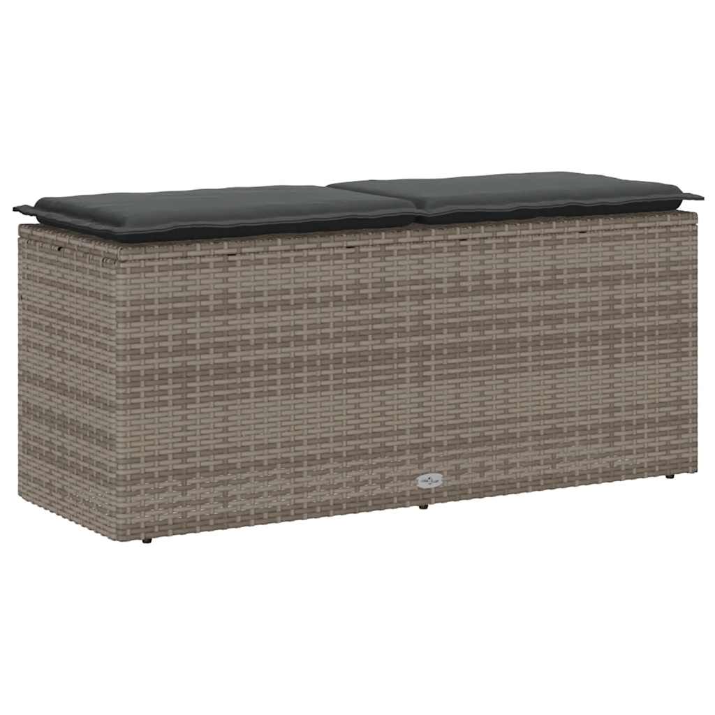 Garden Bench with Cushion Grey 110x40x44 cm Poly Rattan