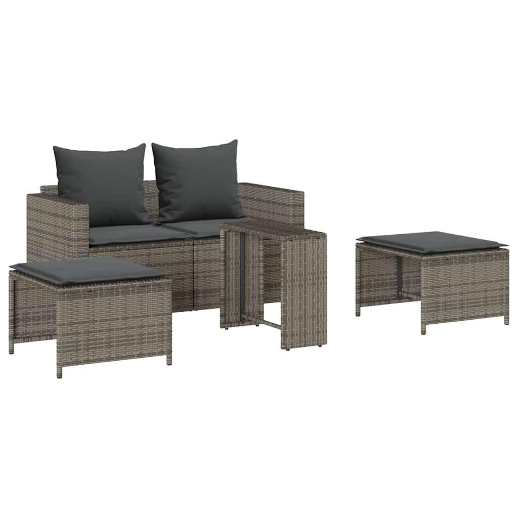 5 Piece Garden Sofa Set with Cushions Stackable Grey Poly Rattan
