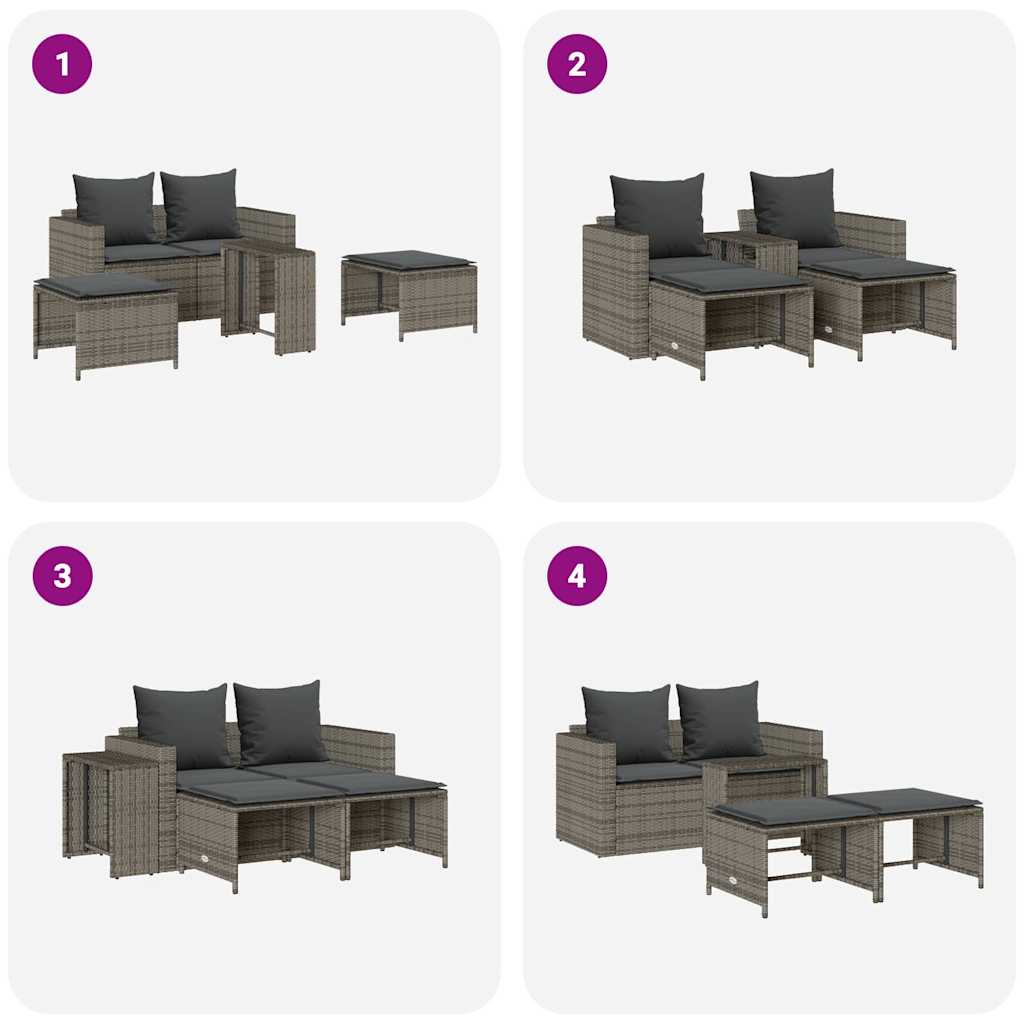 5 Piece Garden Sofa Set with Cushions Stackable Grey Poly Rattan