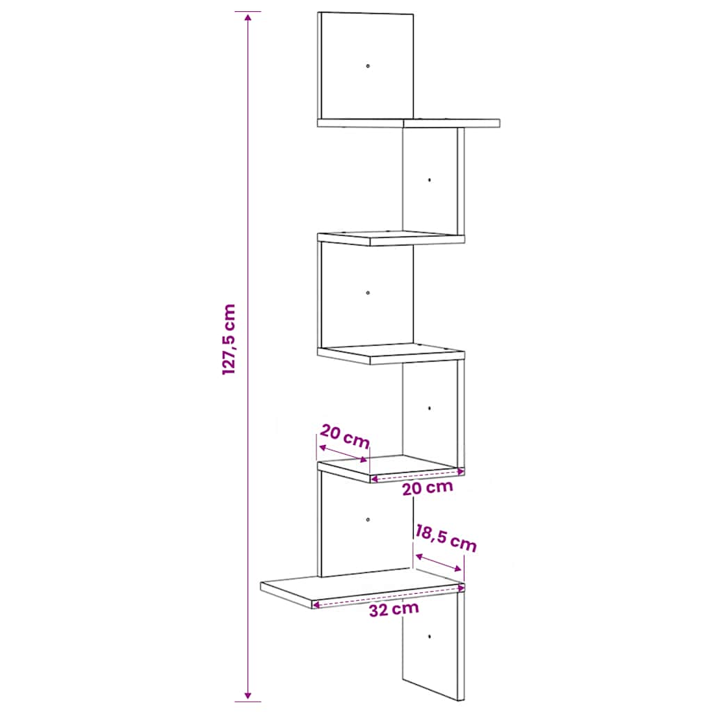 Wall Corner Shelf White 32x32x127.5 cm Engineered Wood
