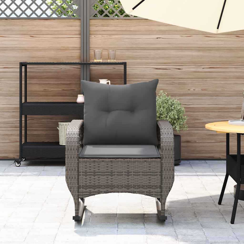 Garden Rocking Chair with Cushions Grey Poly Rattan