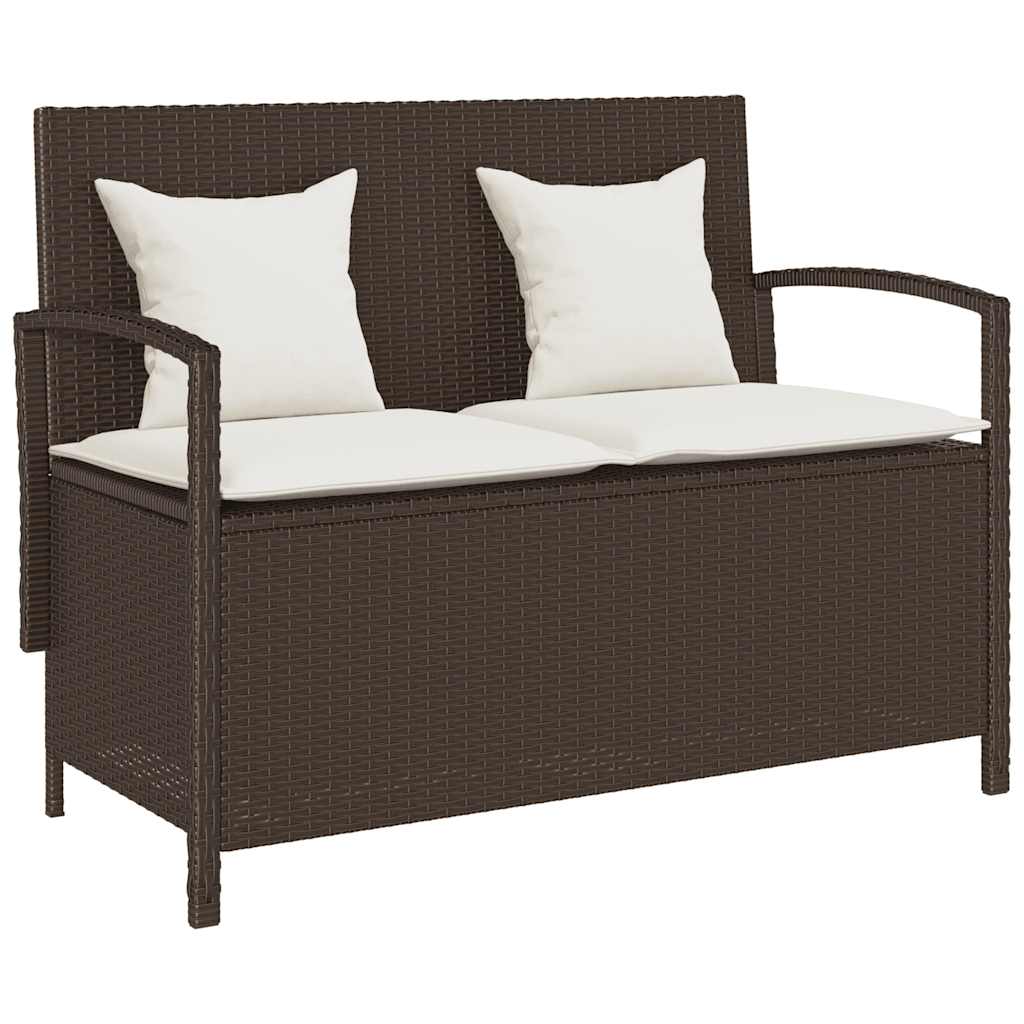 Garden Storage Bench with Cushion Brown Poly Rattan