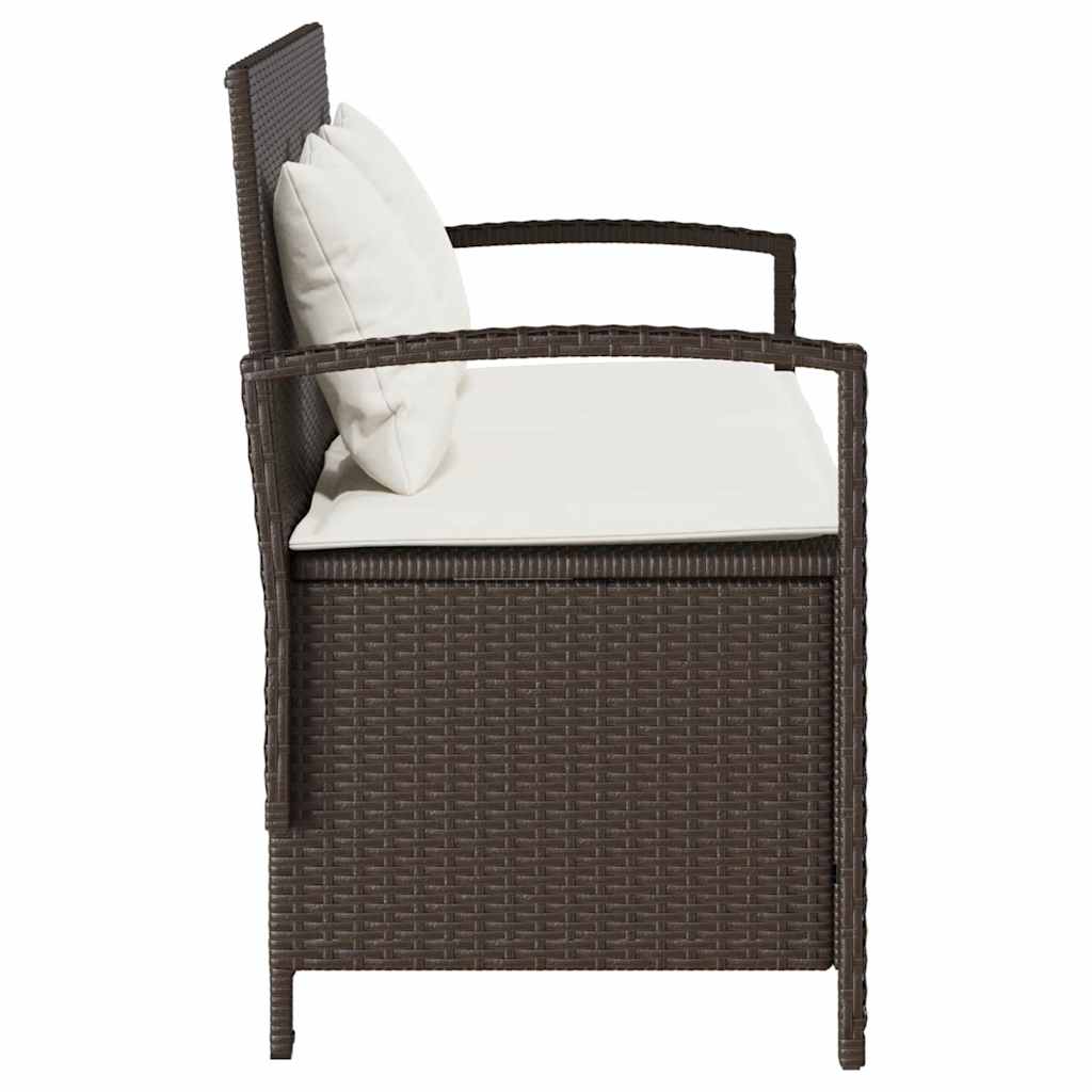 Garden Storage Bench with Cushion Brown Poly Rattan