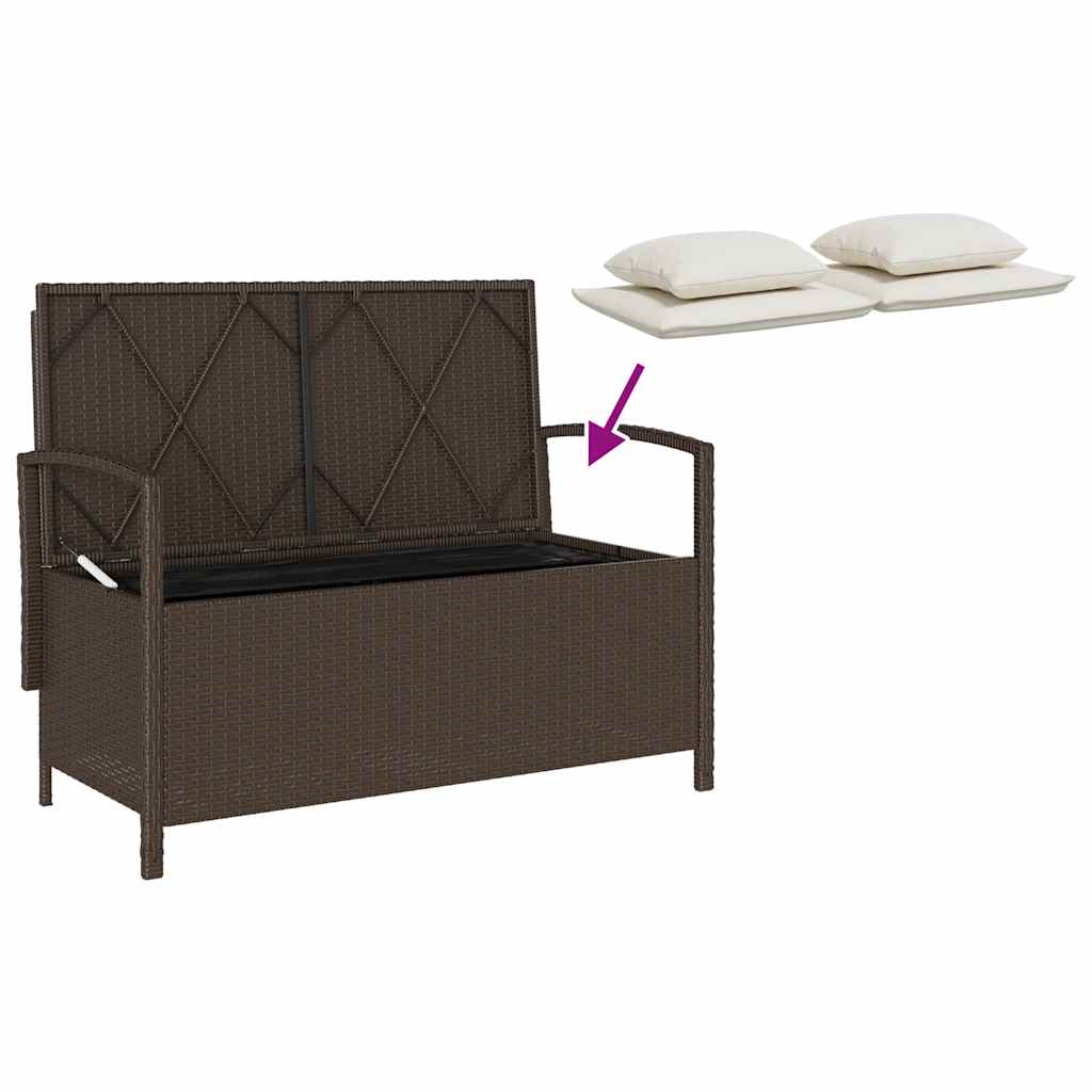 Garden Storage Bench with Cushion Brown Poly Rattan