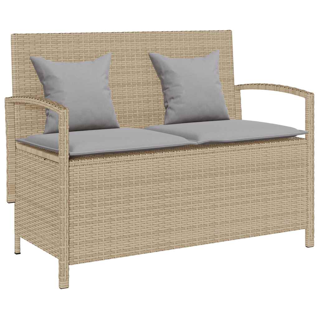 Garden Storage Bench with Cushion Beige Poly Rattan