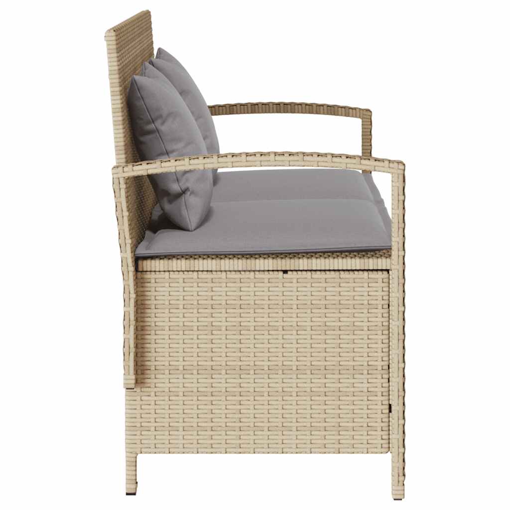 Garden Storage Bench with Cushion Beige Poly Rattan