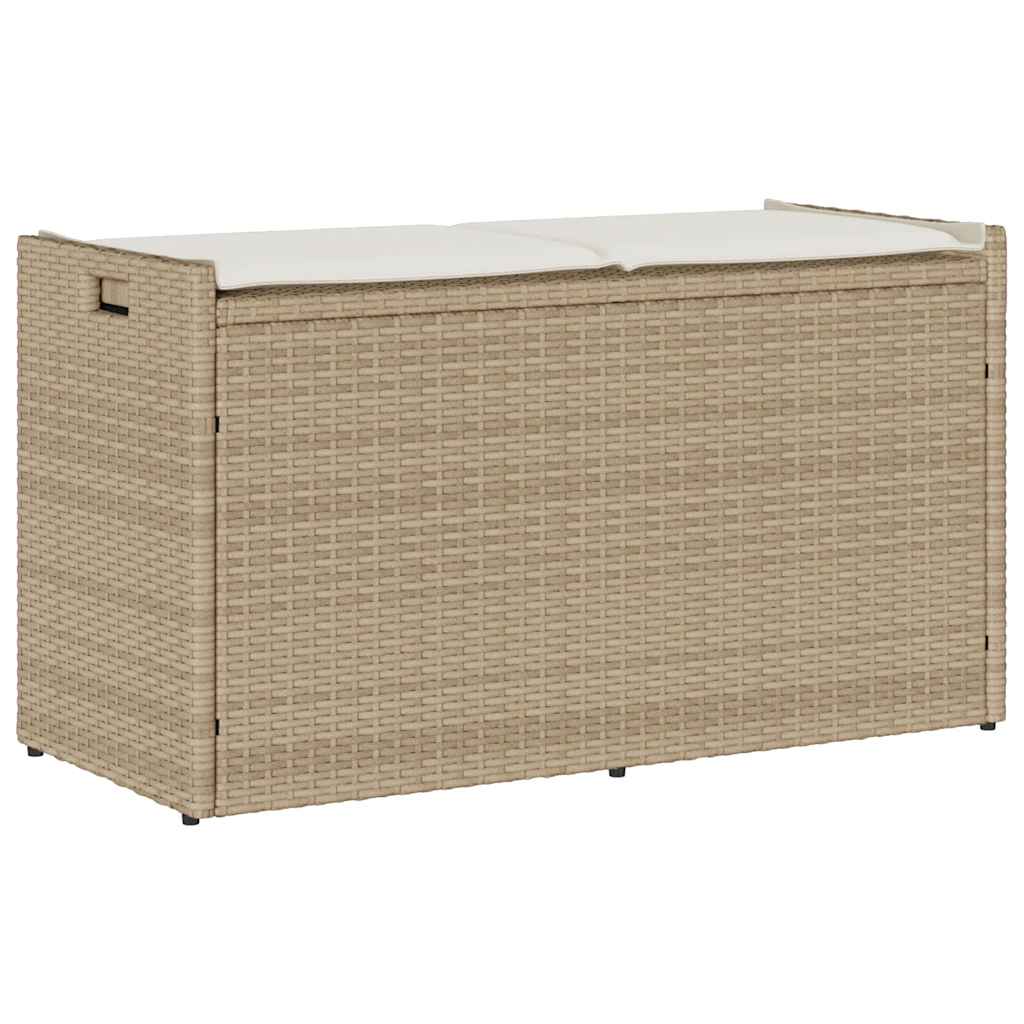 Outdoor Storage Bench with Cushion Beige 100 cm Poly Rattan