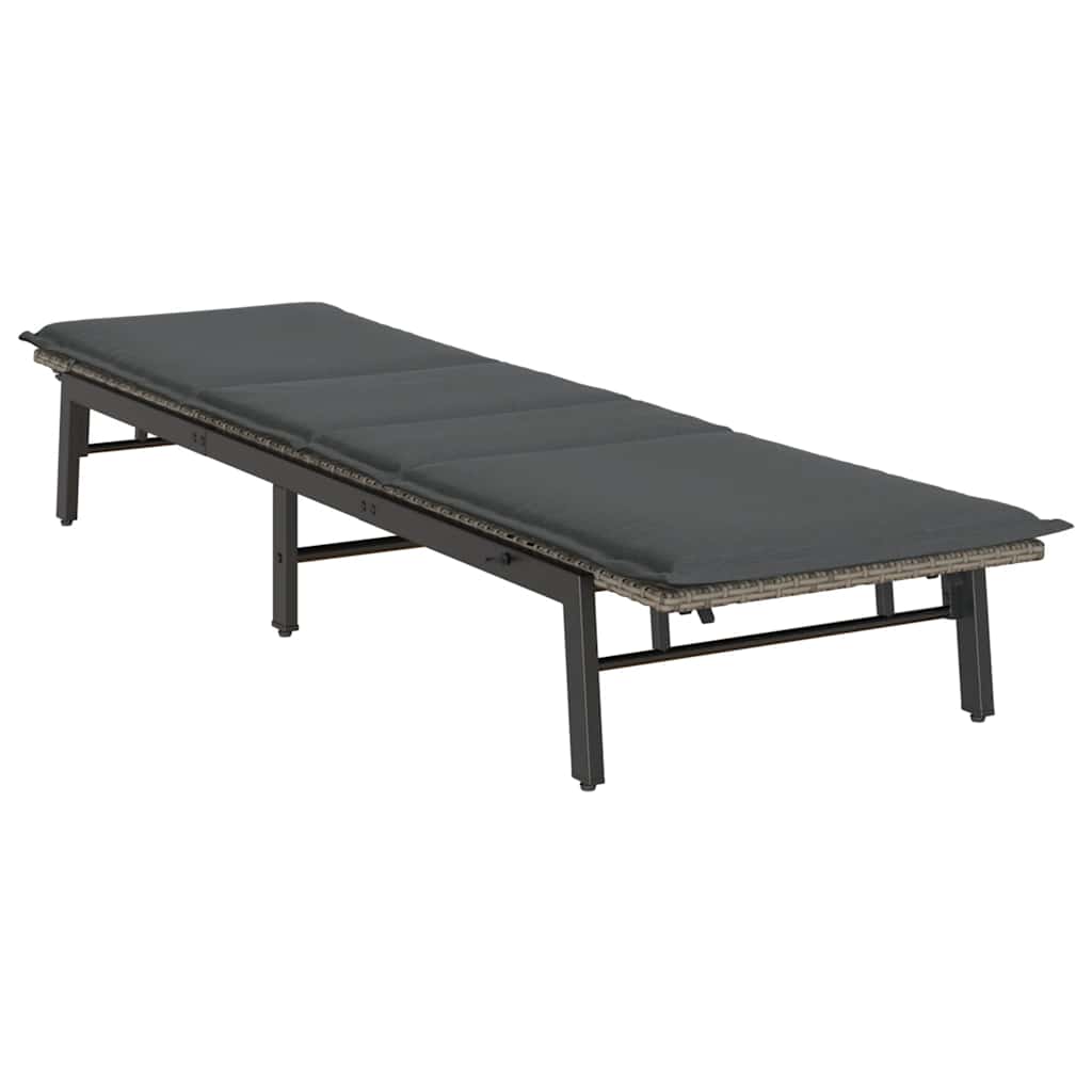 Sun Lounger with Cushion Grey Poly Rattan