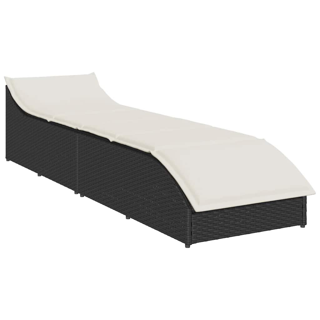 Folding Sun Lounger with Cushion and Storage Black Poly Rattan