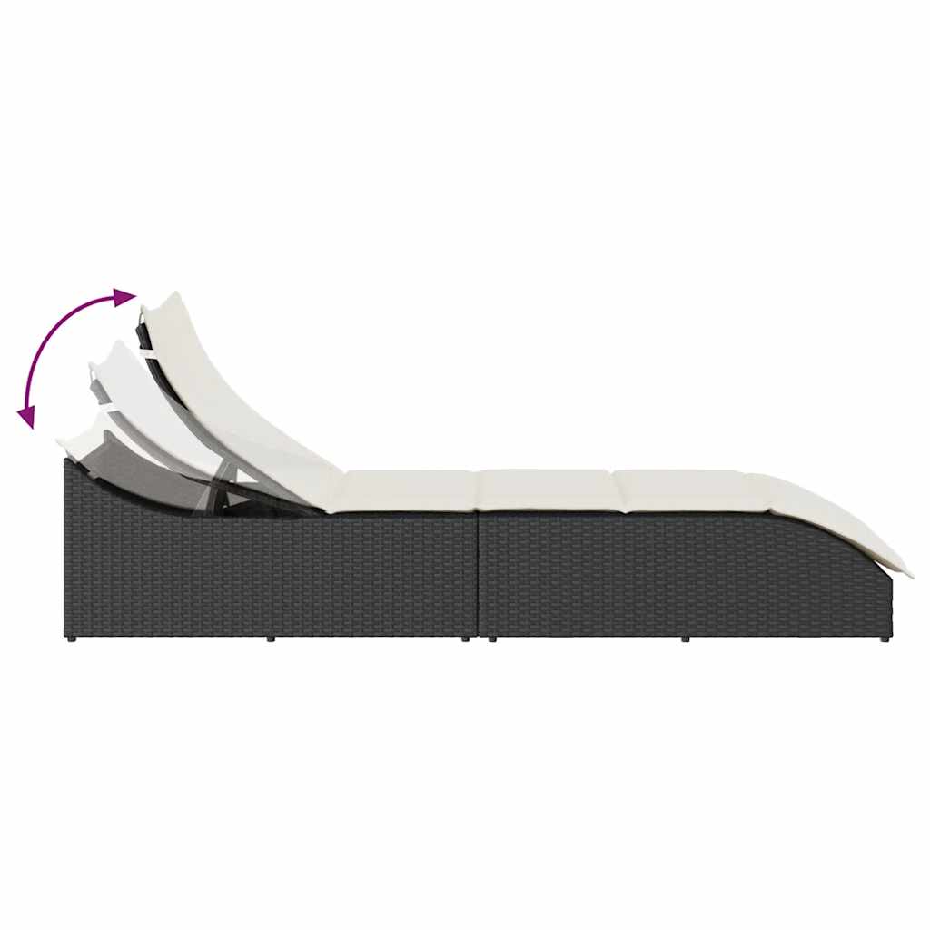 Folding Sun Lounger with Cushion and Storage Black Poly Rattan