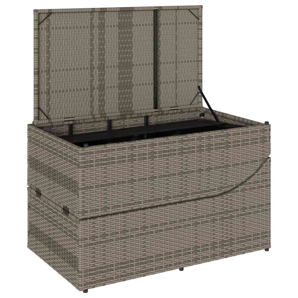 Folding Sun Lounger with Cushion and Storage Grey Poly Rattan