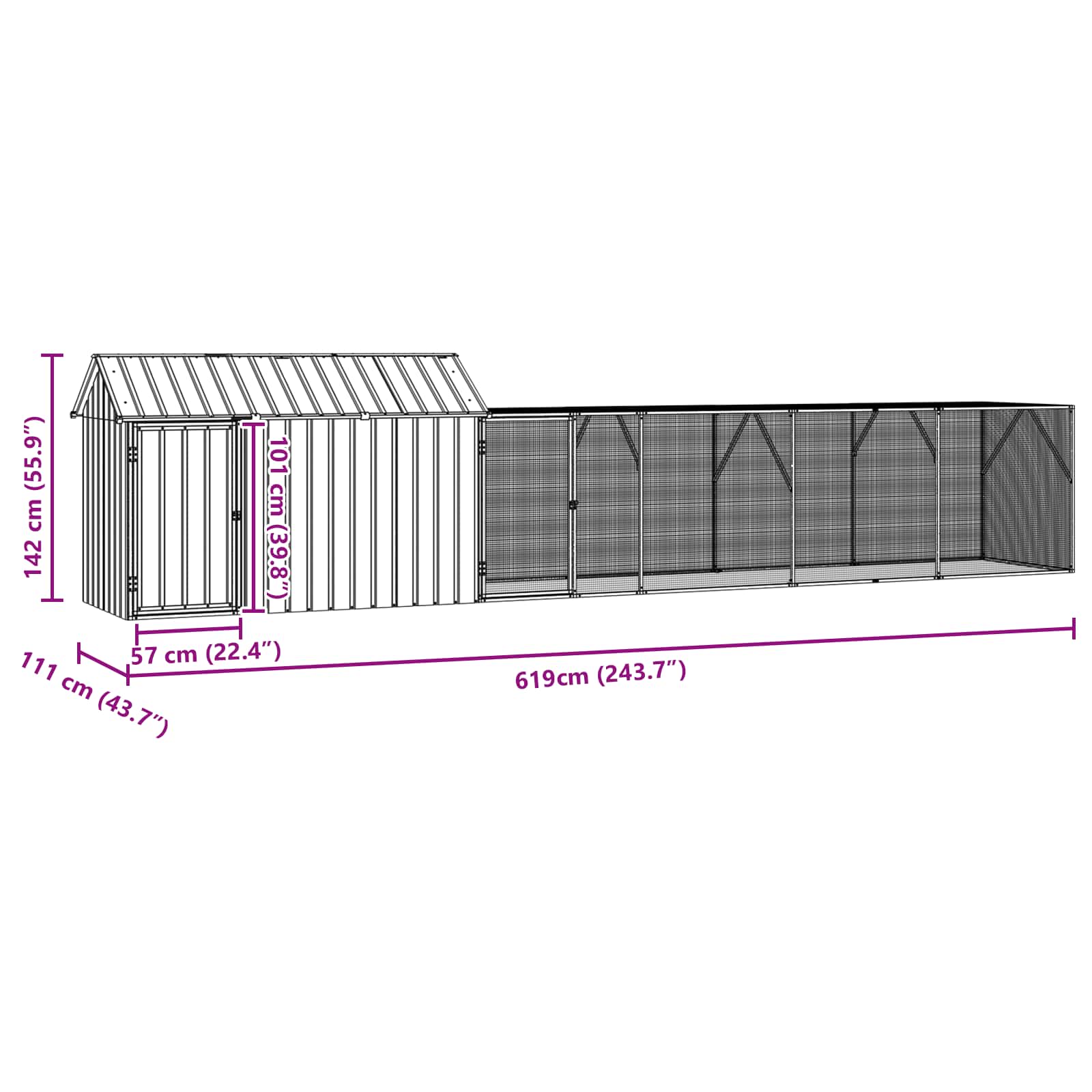 Bird Cage Anthracite 619 x 111 x 142 cm Galvanised Steel