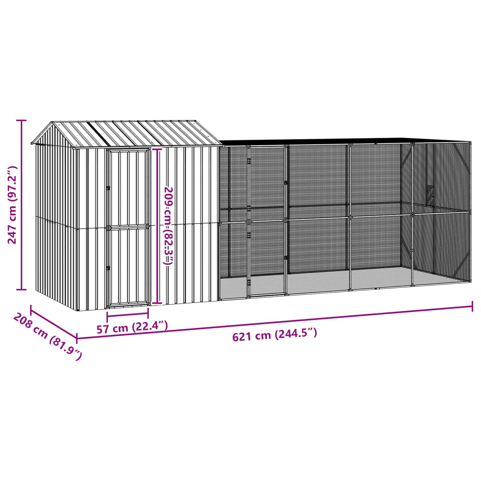 Bird Cage Anthracite 621 x 208 x 247 cm Galvanised Steel