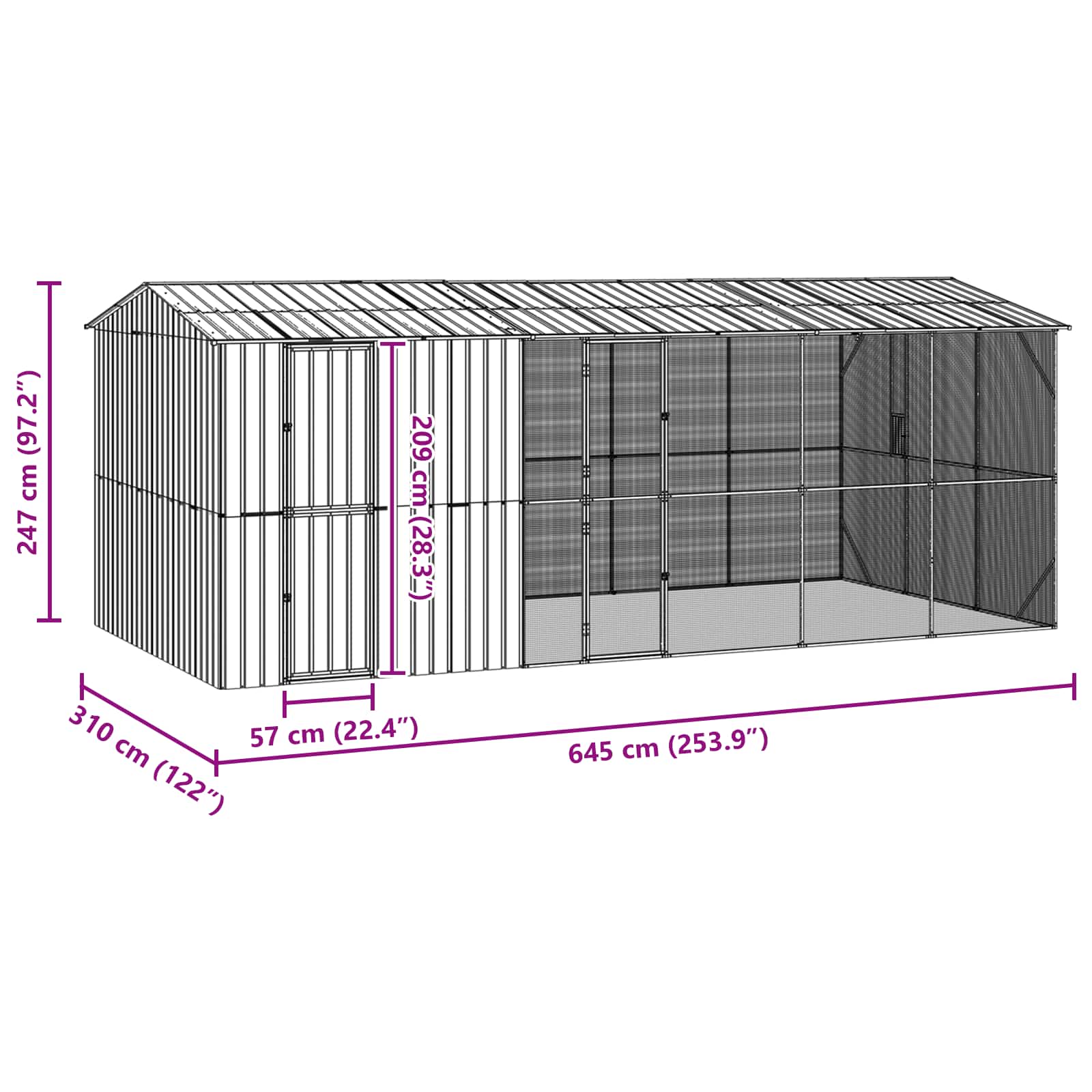 Bird Cage Anthracite 645 x 310 x 247 cm Galvanised Steel