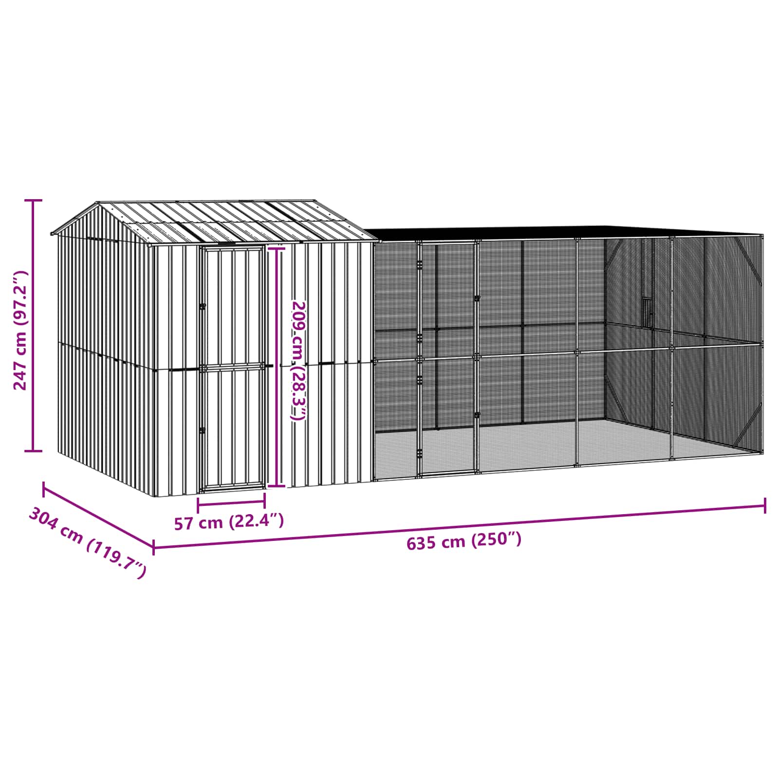 Bird Cage Anthracite 635 x 304 x 247 cm Galvanised Steel