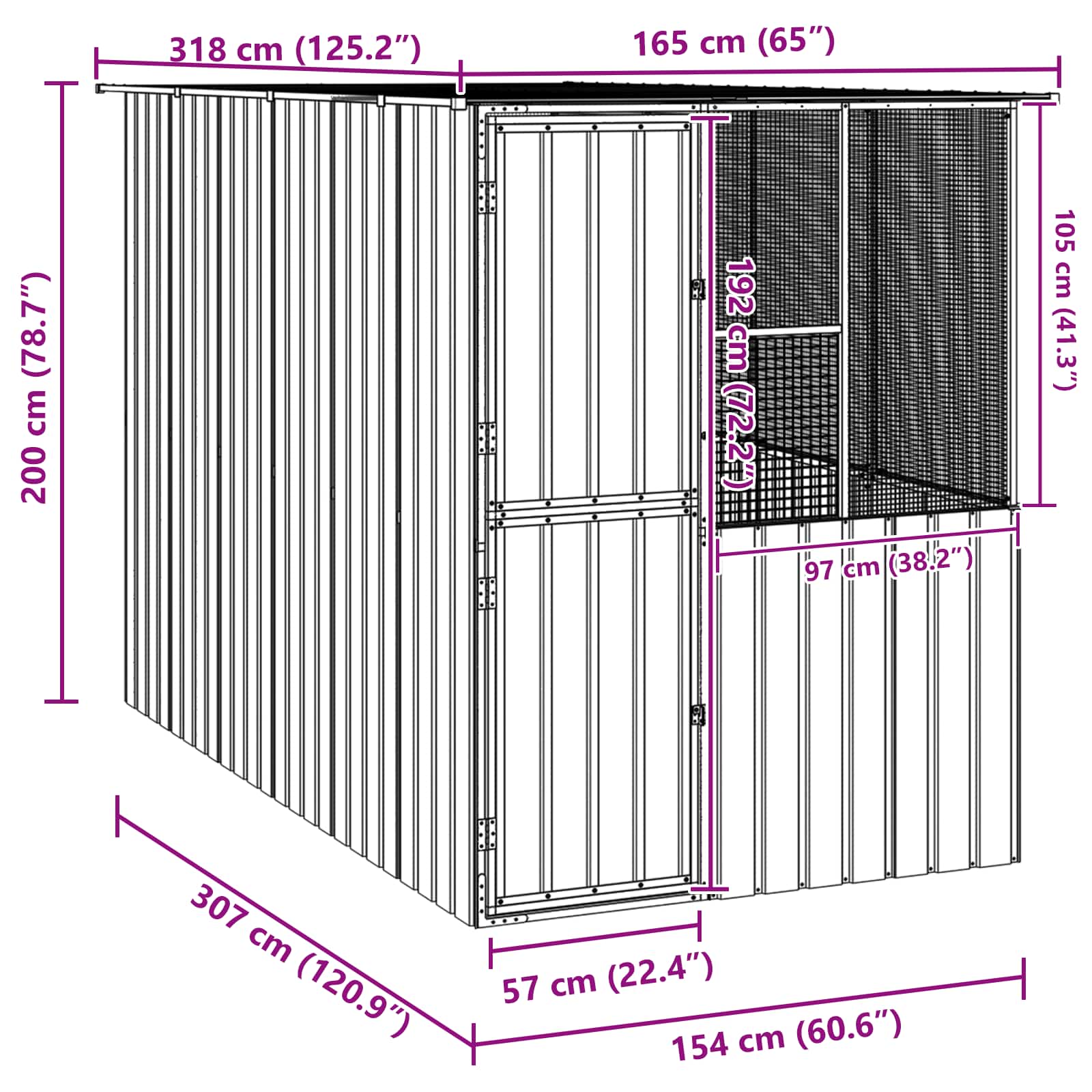 Bird Cage Anthracite 165 x 318 x 200 cm Galvanised Steel