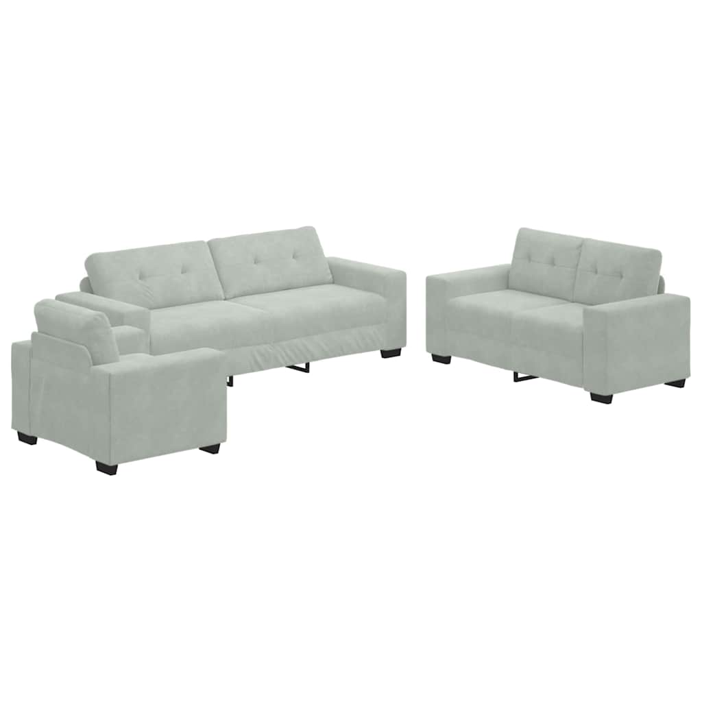 Sofa Set 3 pcs Light Grey 221 x 80 x 80 cm Velvet