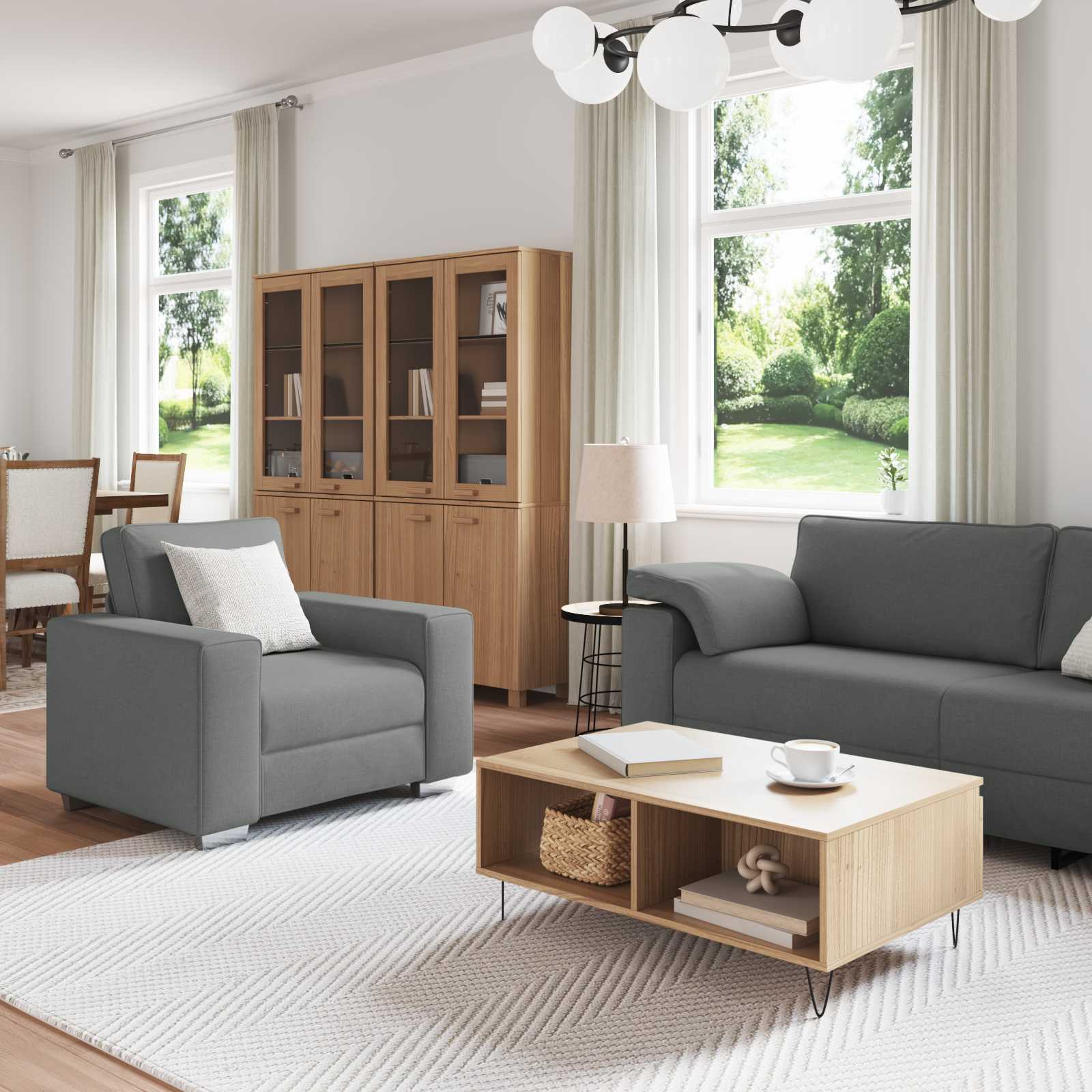 Sofa 3 pcs Dark Grey 219 x 80 x 82 cm Linen-blend fabric