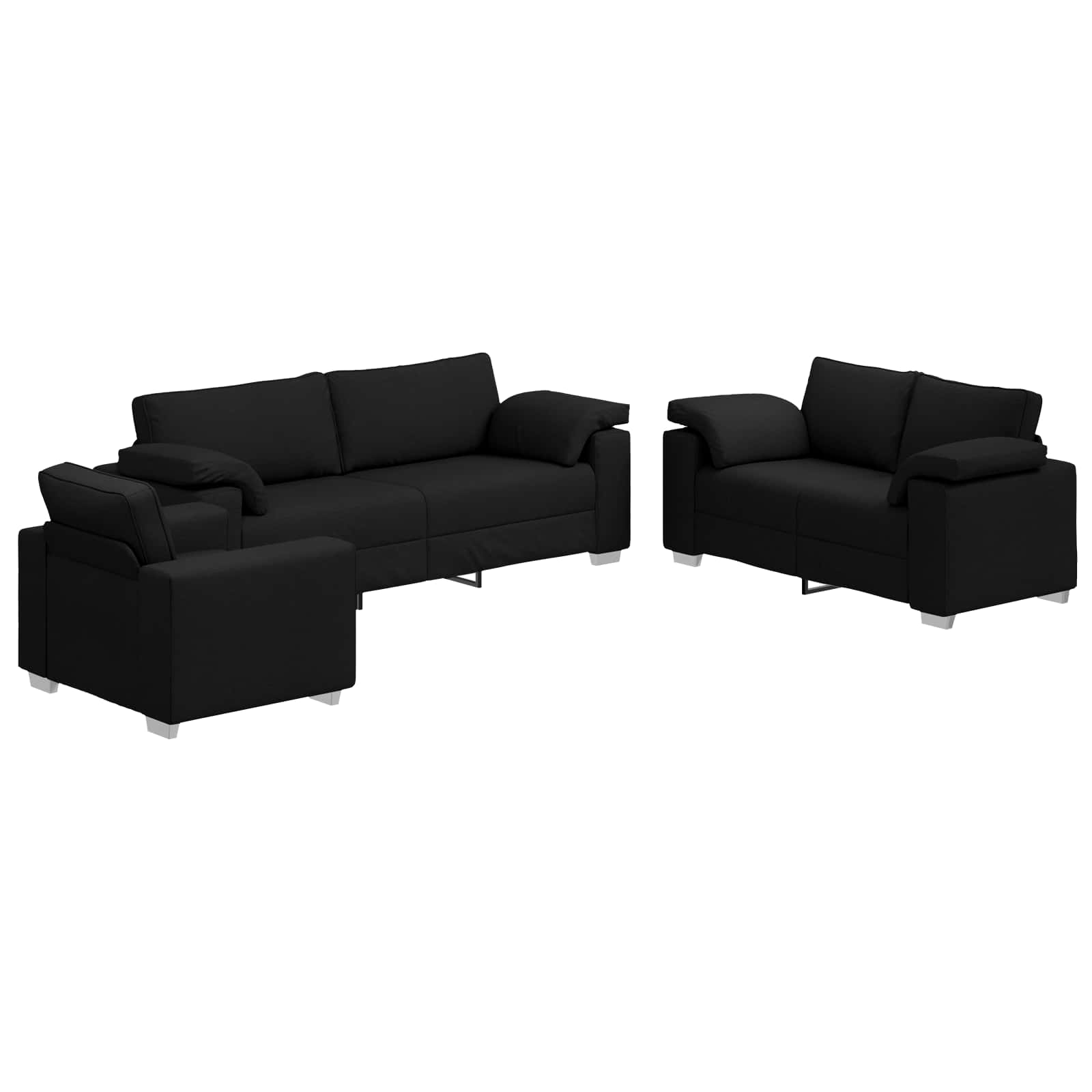 Sofa 3 pcs Black Linen-blend fabric