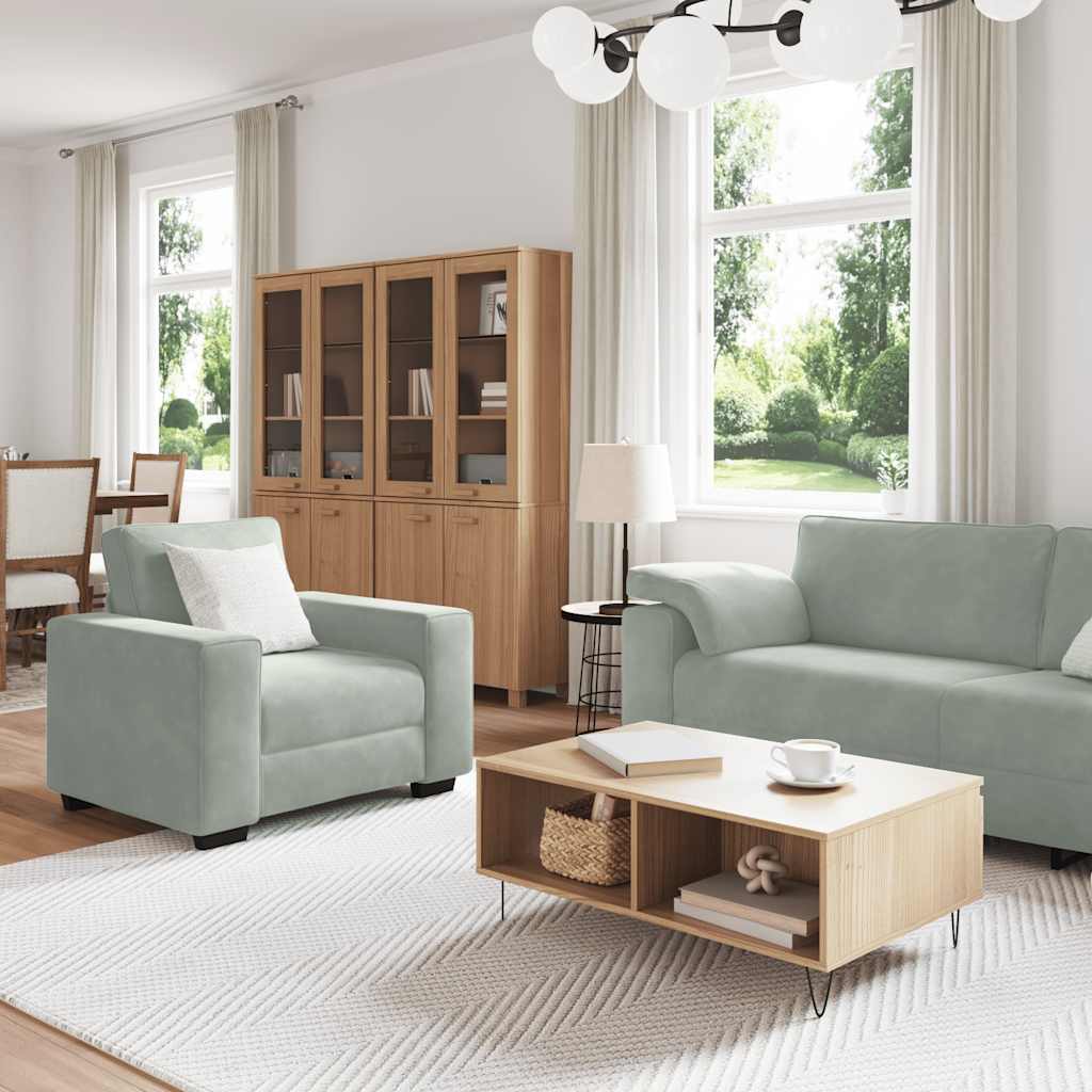 3 Piece Sofa Set with Cushions Light Grey Velvet