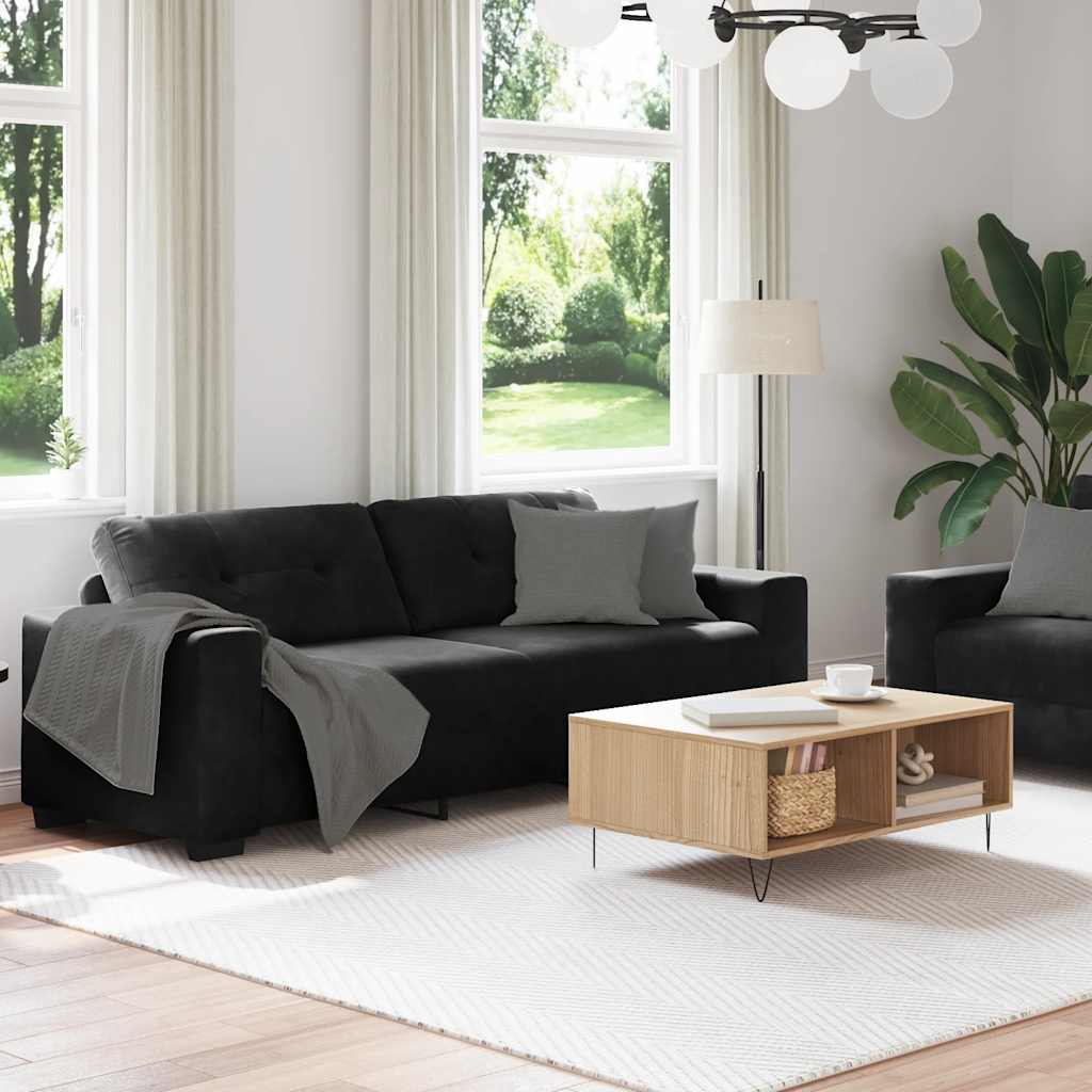 2 Piece Sofa Set with Cushions Black Velvet
