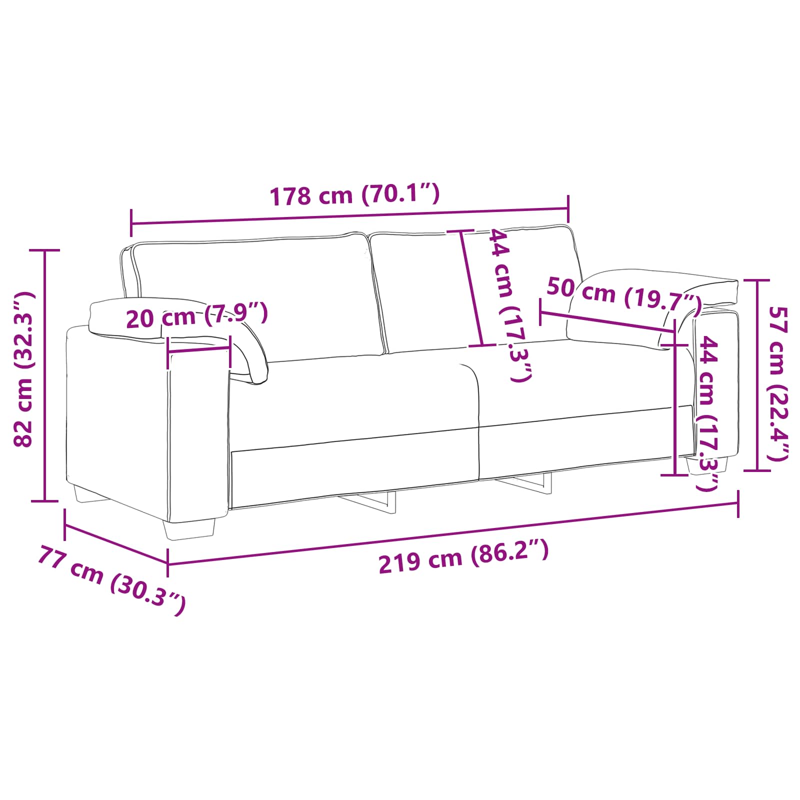 Sofa 2 pcs Dark Grey 219 x 80 x 82 cm Fabric