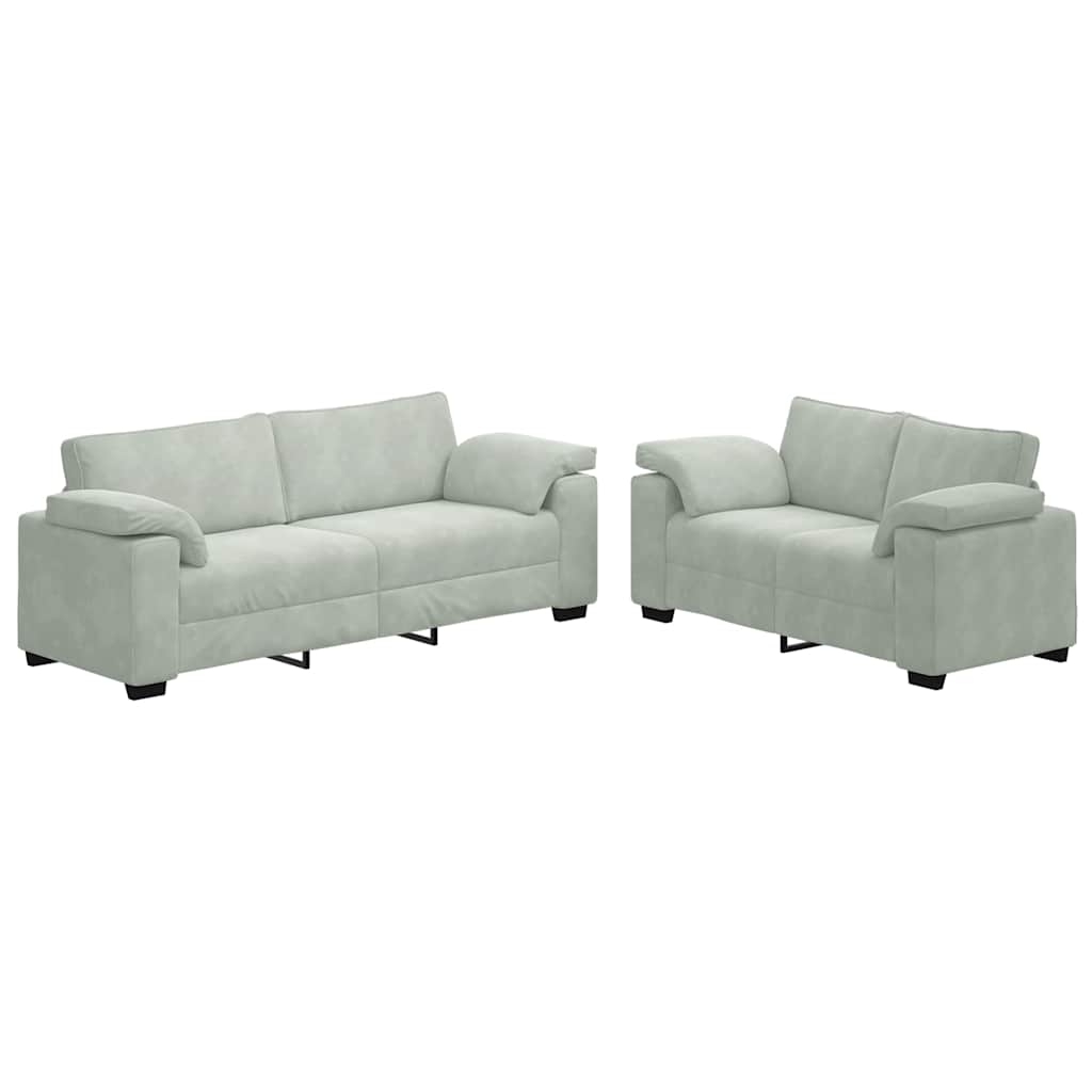 2 Piece Sofa Set with Cushions Light Grey Velvet