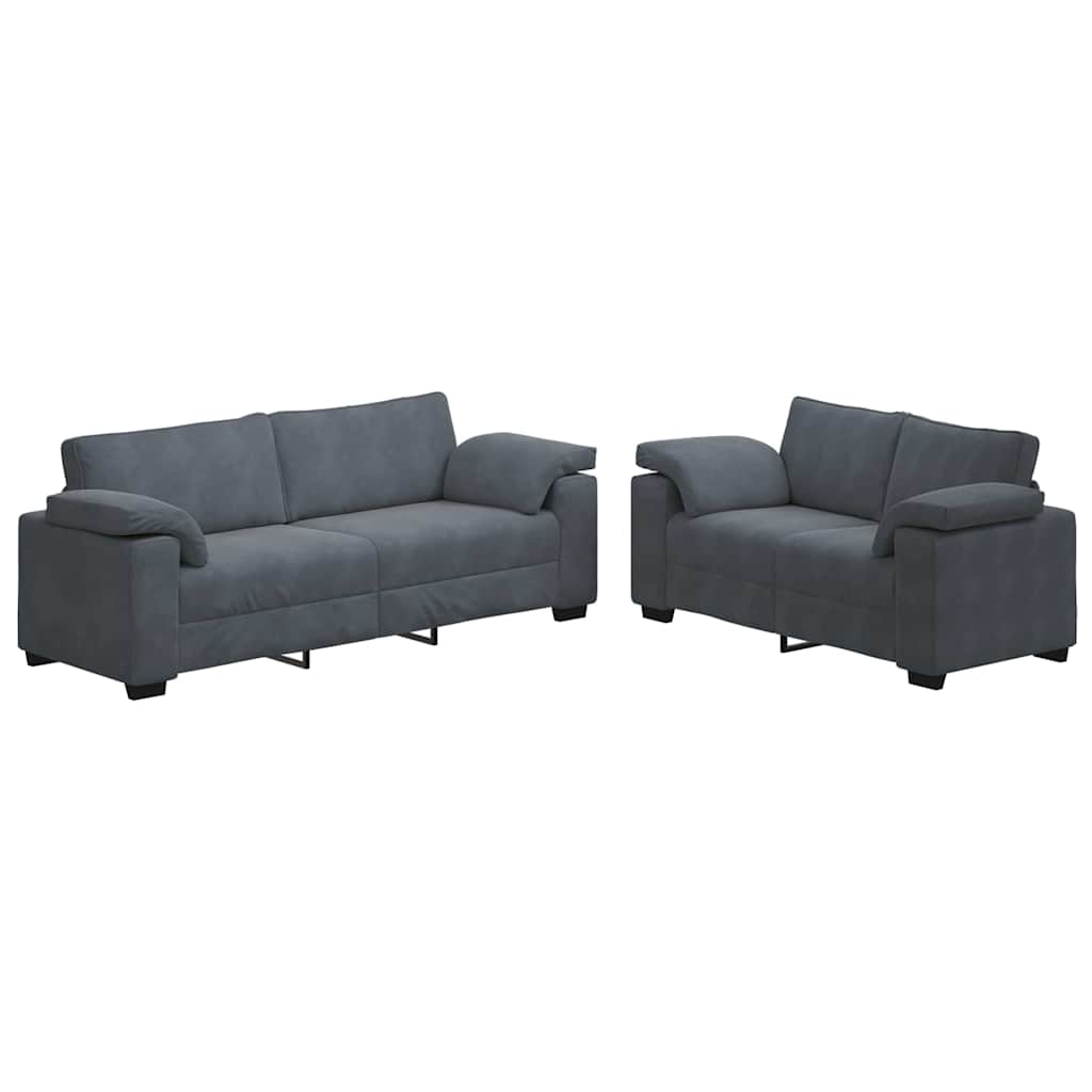 2 Piece Sofa Set with Cushions Dark Grey Velvet