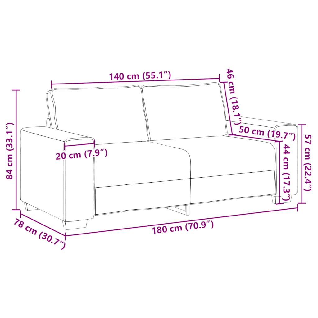 2-Seater Sofa Black 180x78x84 cm Fabric