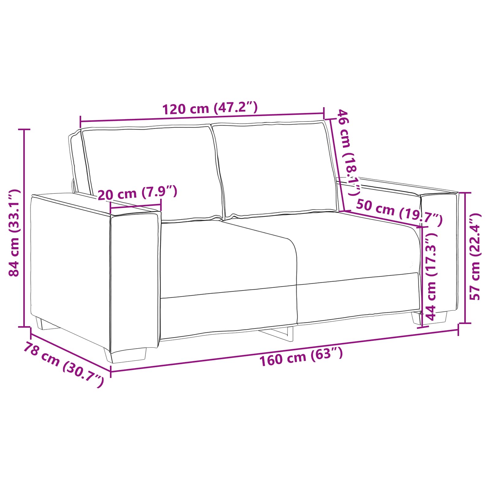 Loveseat Sofa Black 160 cm Faux Leather