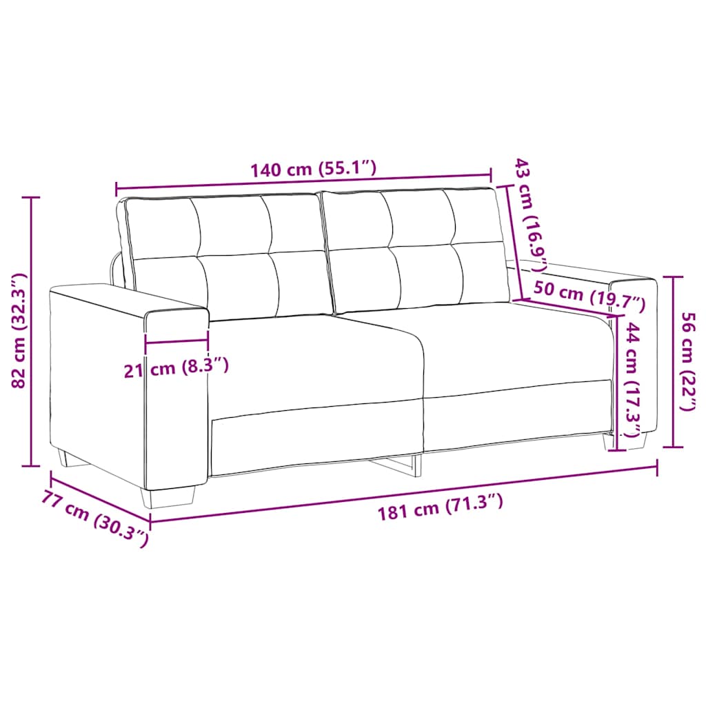 Loveseat Sofa Light Grey 180x77x82 cm Fabric