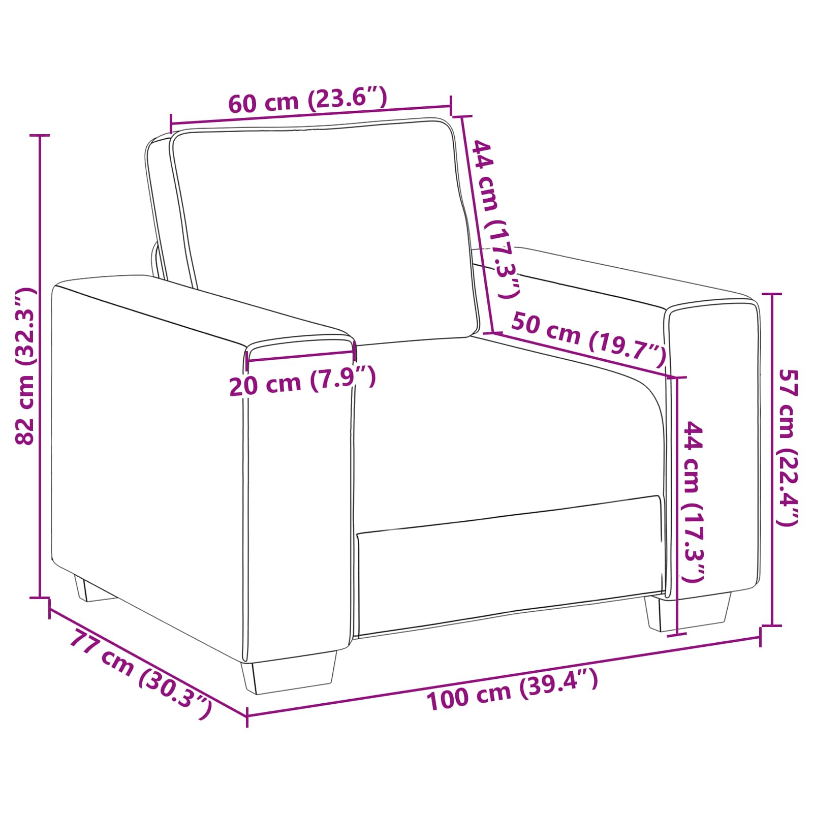 Sofa Chair Black 100 cm Fabric