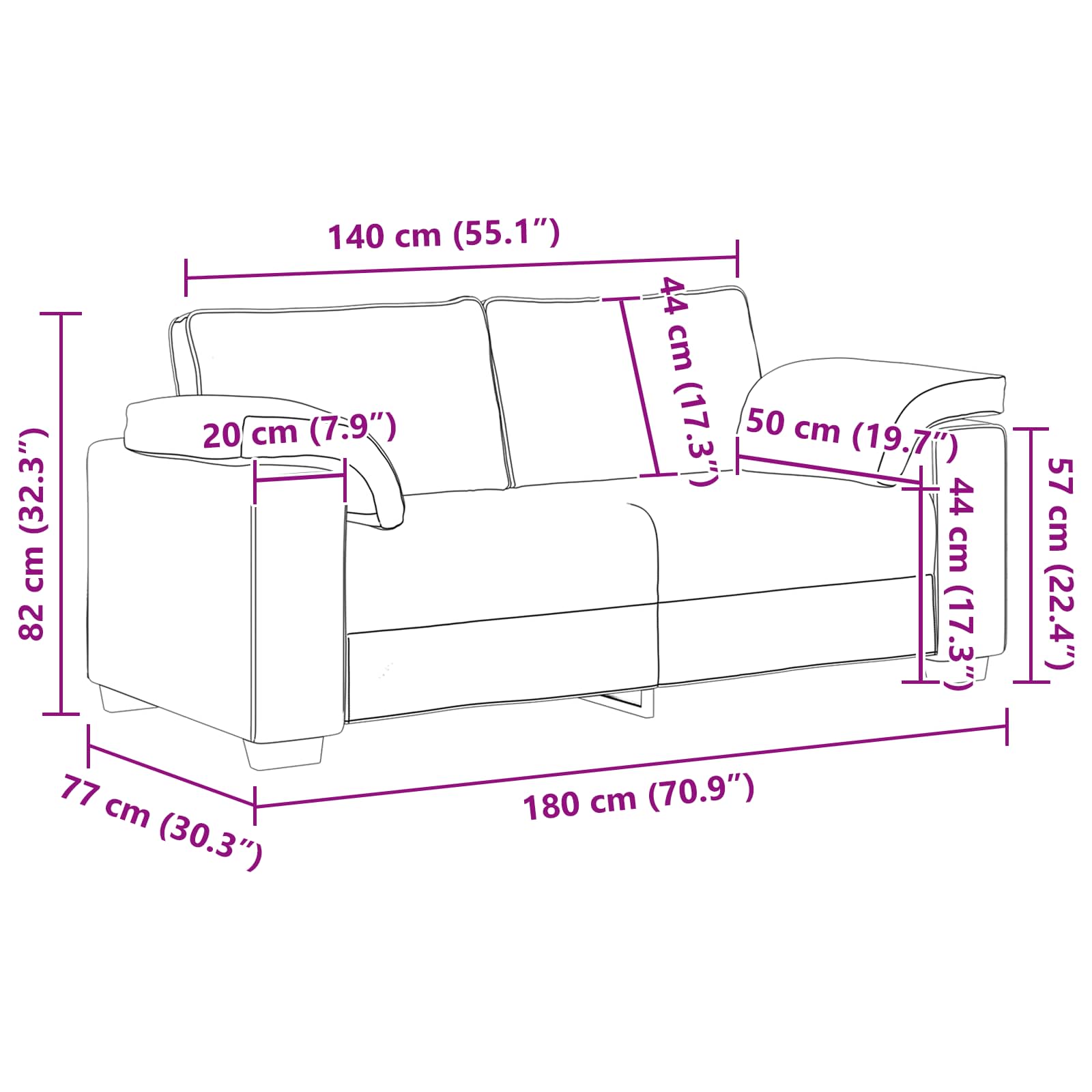 Loveseat Sofa Dark Grey 180 cm Fabric