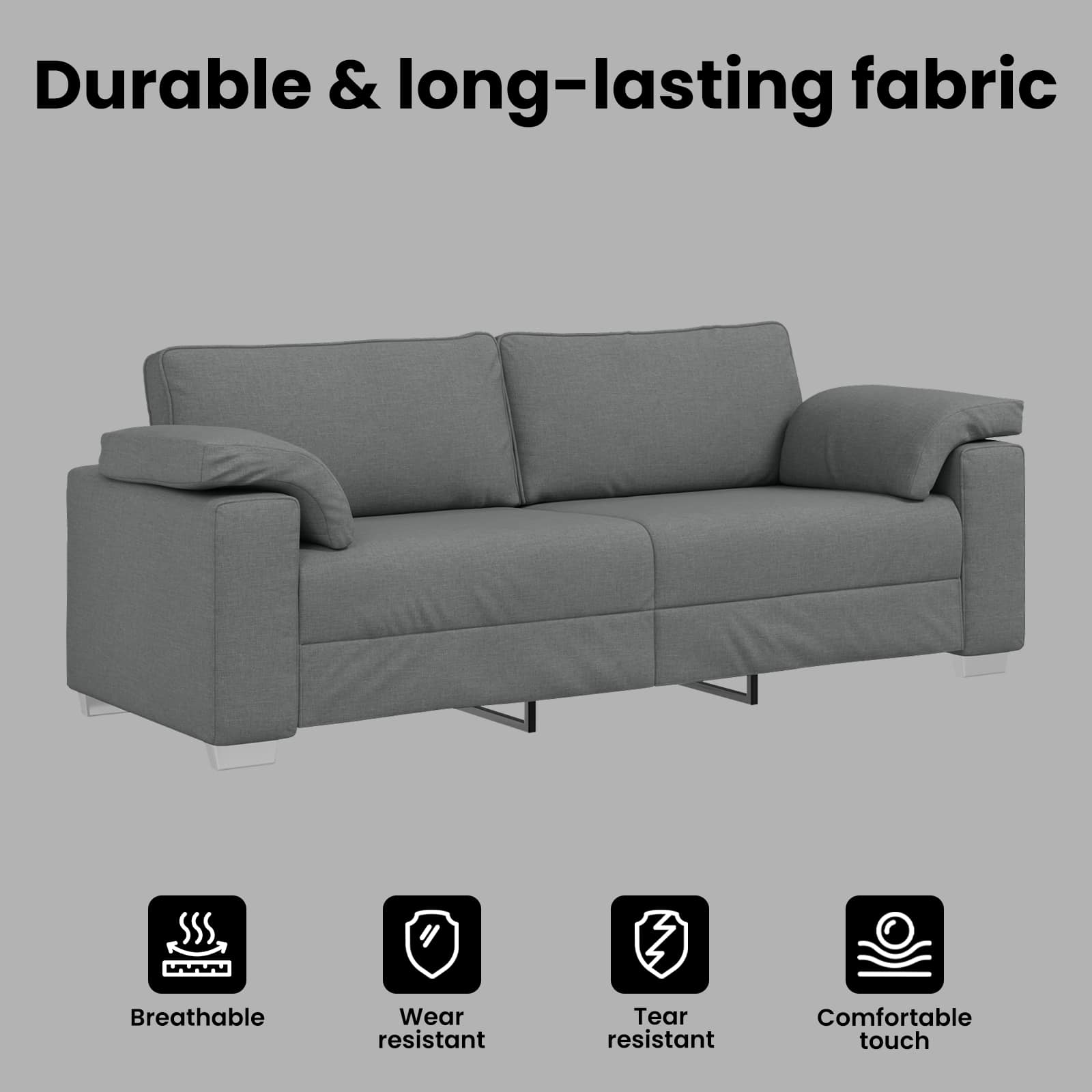 3-Seater Sofa Dark Grey 220 cm Fabric